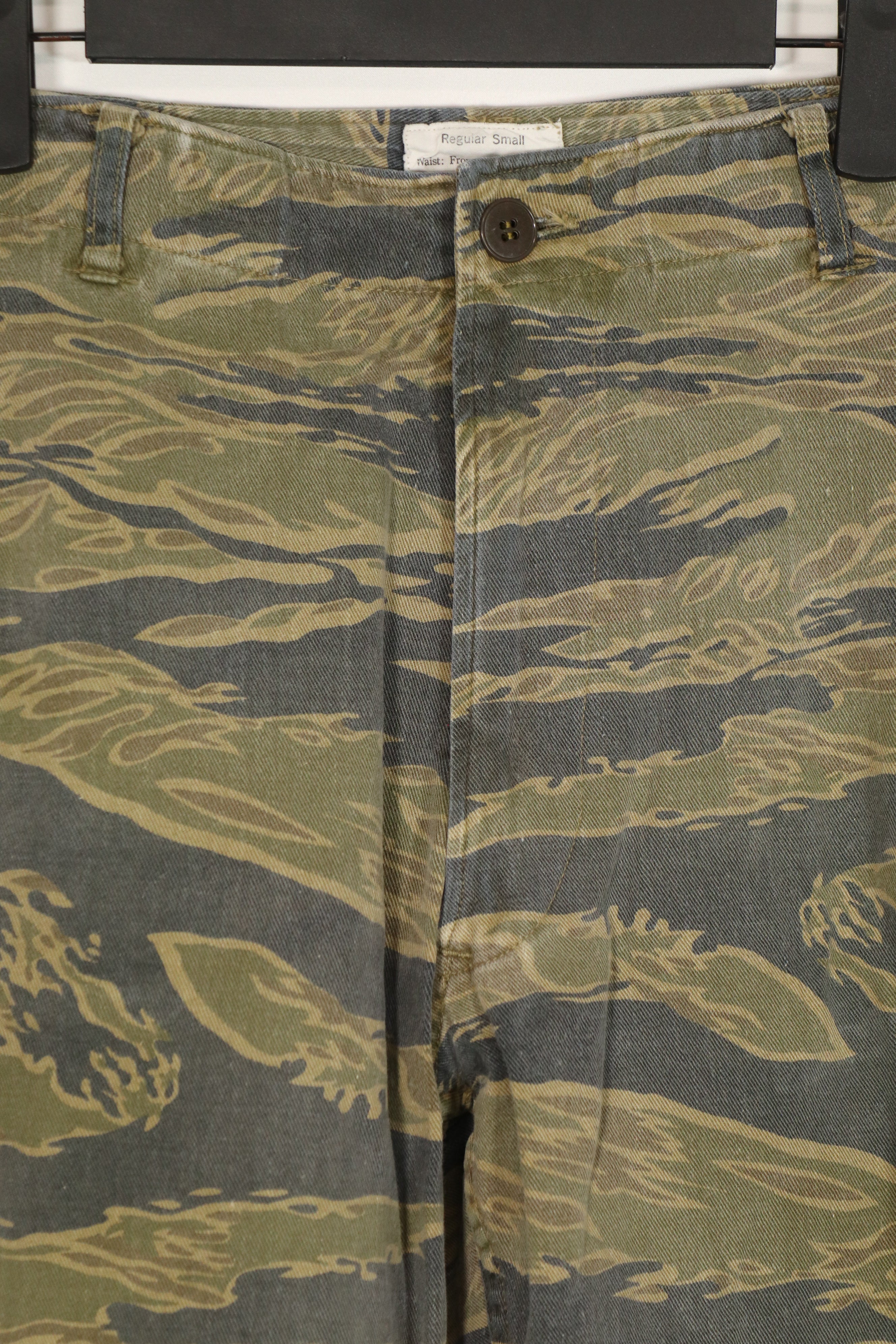 Replica Gold Tiger Stripe Pants made by MASH Osaka, US cut, faded, used.