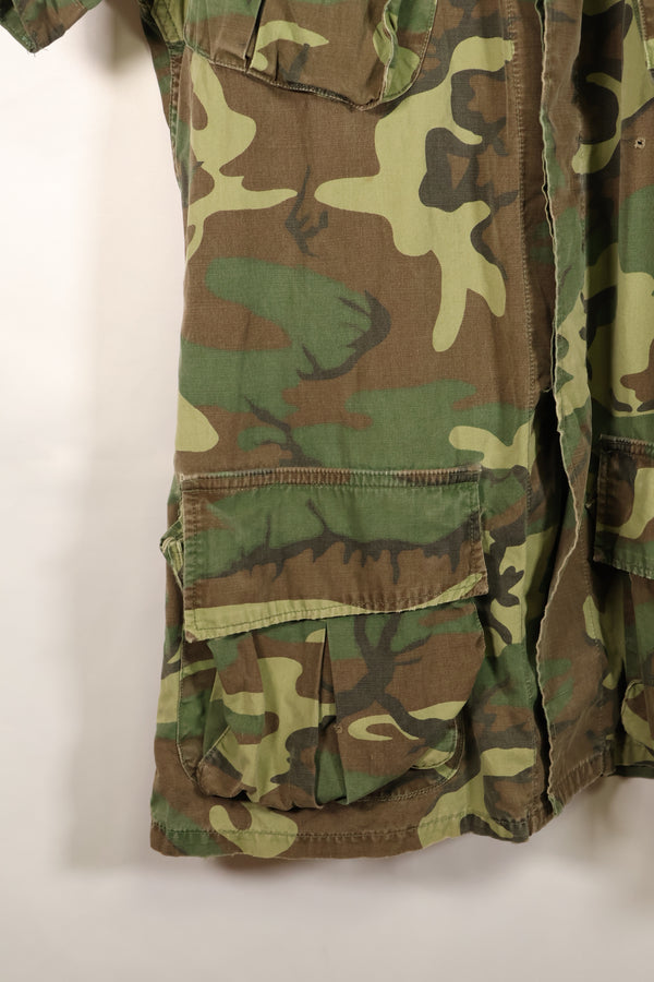 推定1966~67年契約　推定 S-L　初期プリント　ノンリップ　ERDL リーフ迷彩ジャケット　半袖　中古品