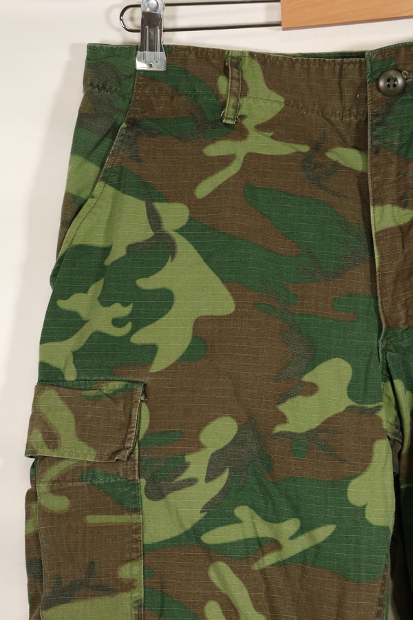 1969 Contract M-S Ripstop ERDL Camouflage Jungle Fatigue Pants, faded, used.