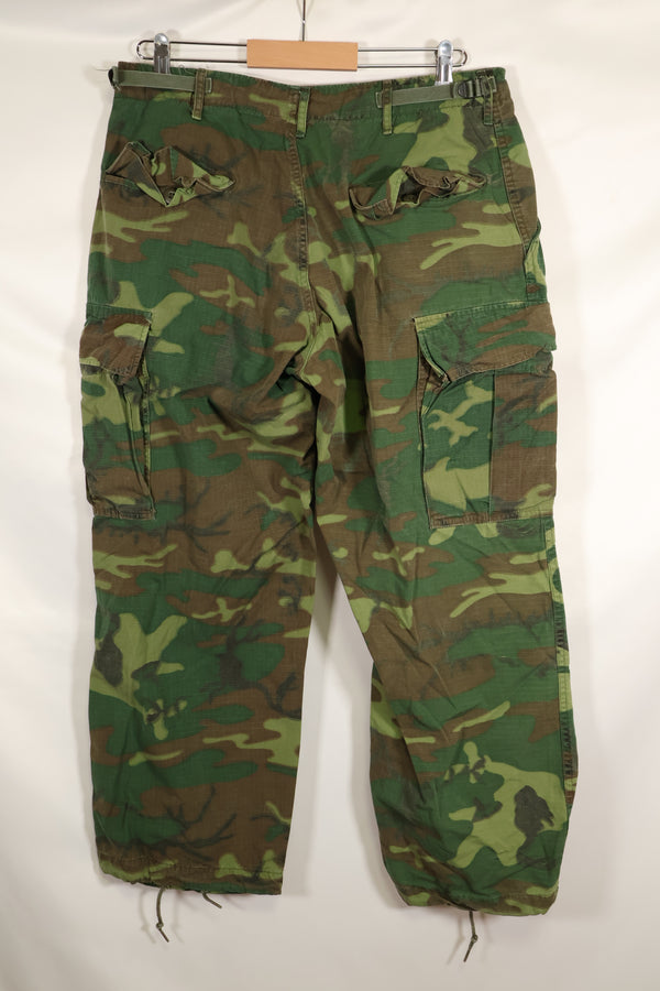 1969 Contract M-S Ripstop ERDL Camouflage Jungle Fatigue Pants, faded, used.