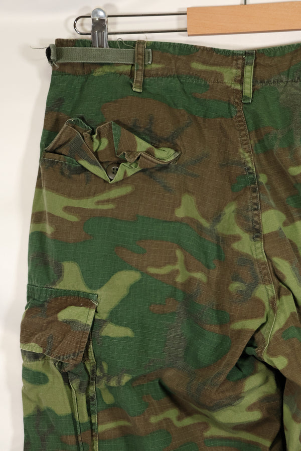 1969 Contract M-S Ripstop ERDL Camouflage Jungle Fatigue Pants, faded, used.