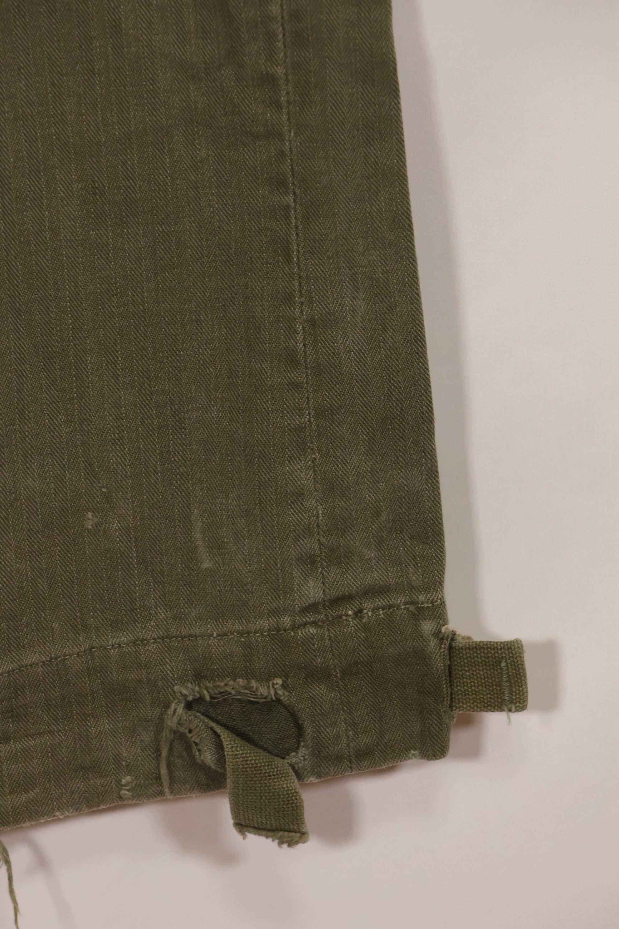 Real 1940s WWII US made British Army HBT jungle trousers, used.