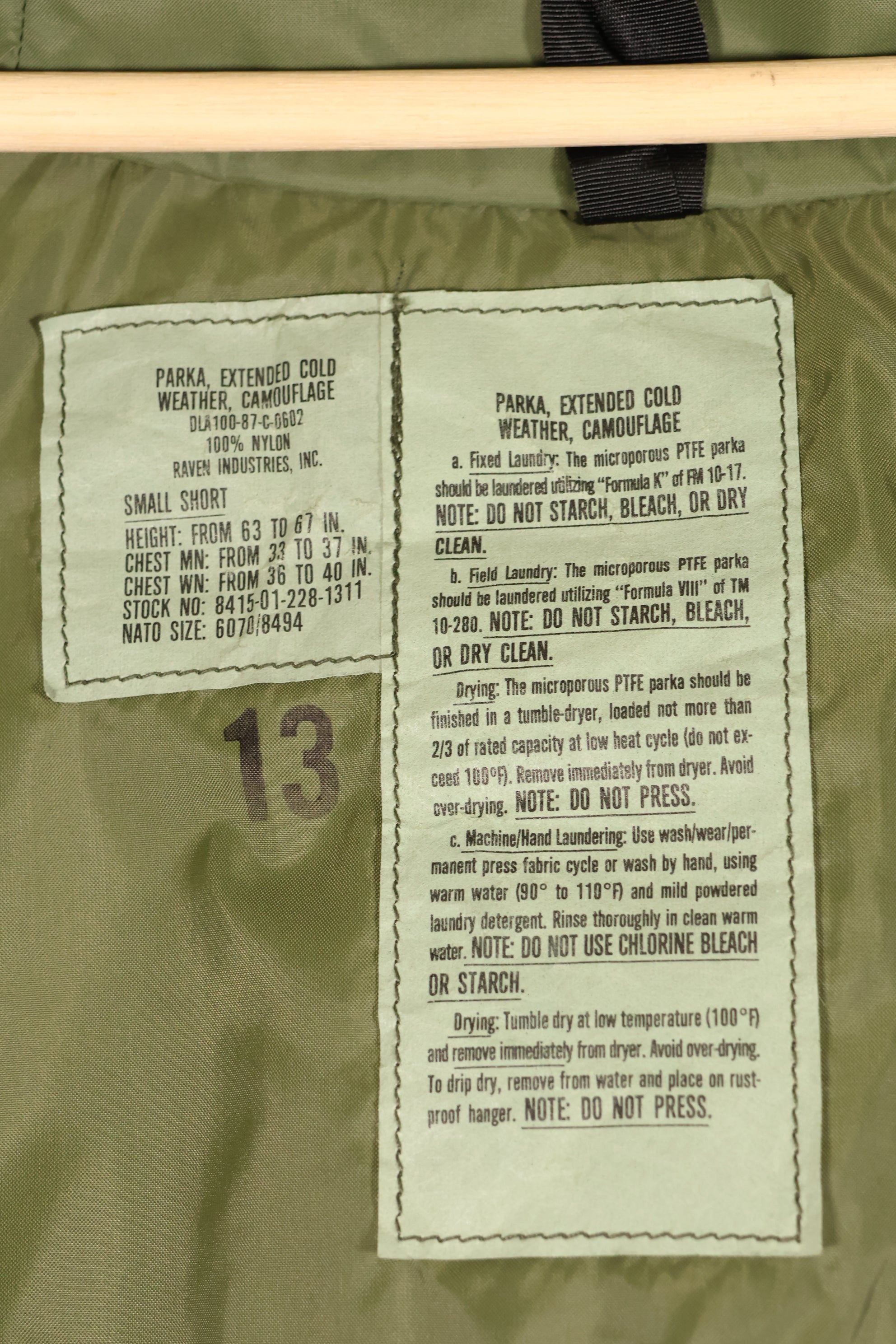 1987年契約 S-S U.S. ARMY ECWCS Gen1 ゴアテックスパーカー 1st Generation ほぼ未使用品