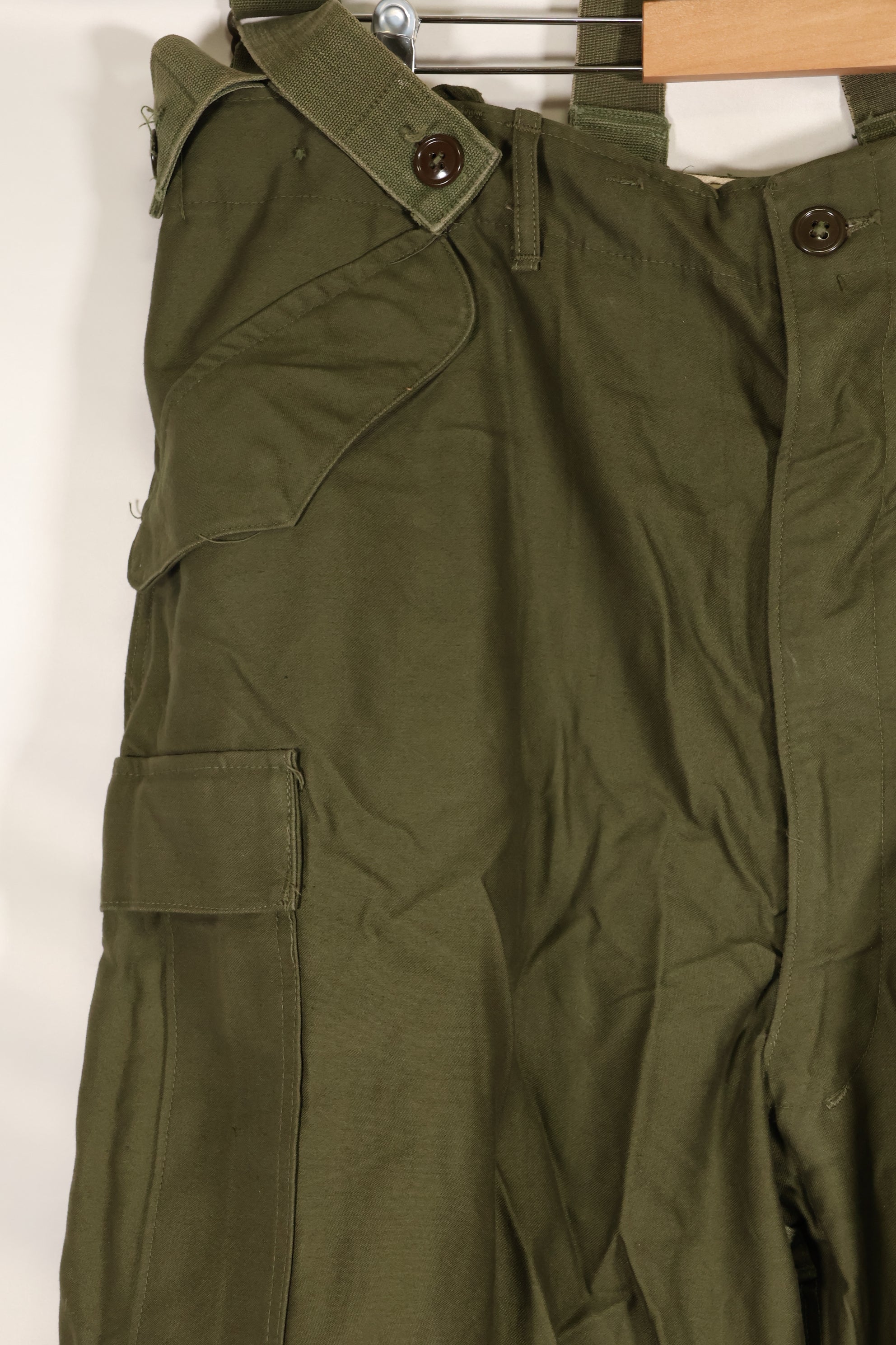 1951 Contract L-R M51 Cotton Field Pants with suspenders, used.