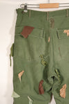 Early 1960s MEDIUM OG-107 Utility Pants, Type I Baker Pants, with camouflage, modified for sniper use