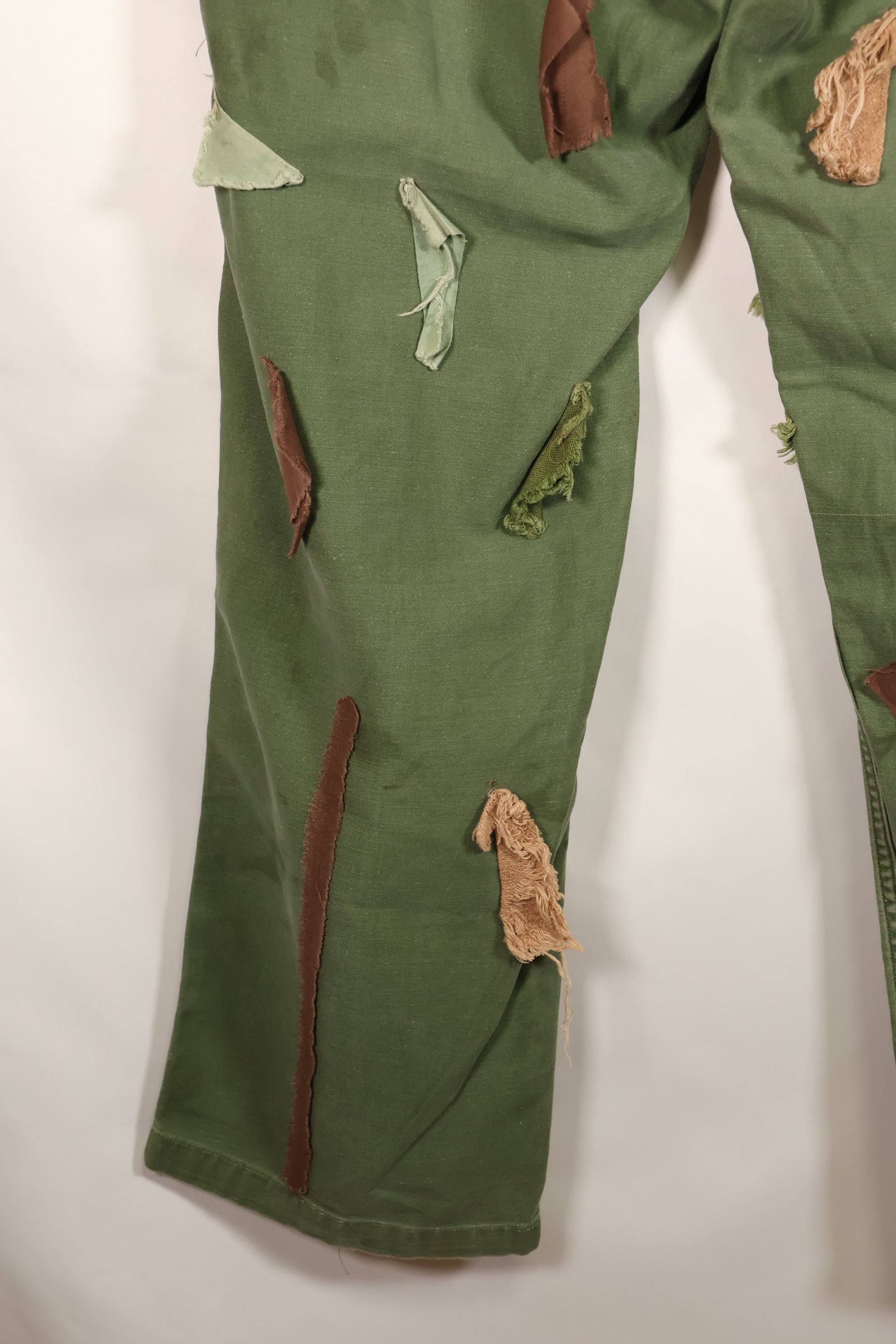 Early 1960s MEDIUM OG-107 Utility Pants, Type I Baker Pants, with camouflage, modified for sniper use