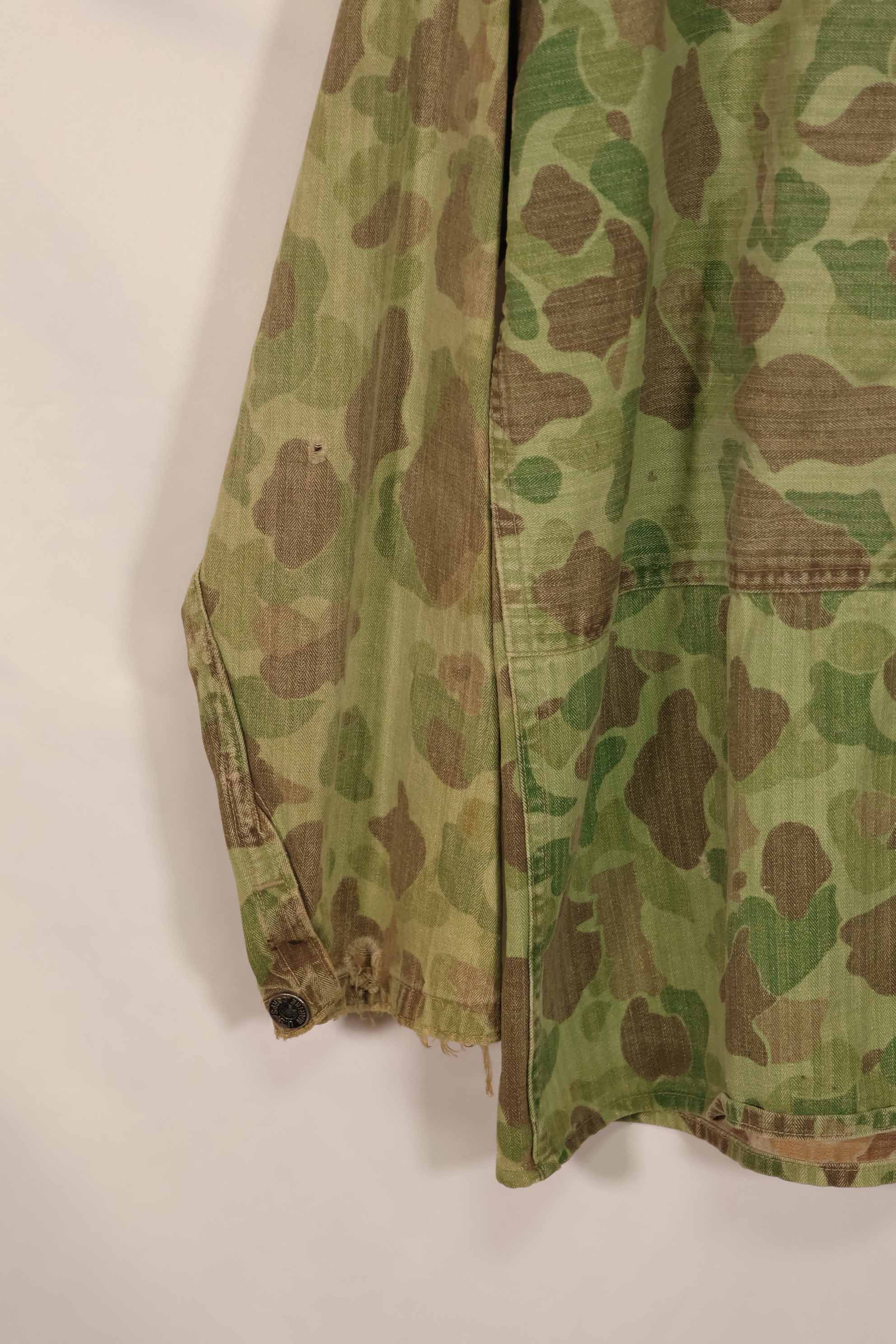 Real 1940s WWII U.S. Marine Corps P44 Frogskin Camouflage Jacket, used.