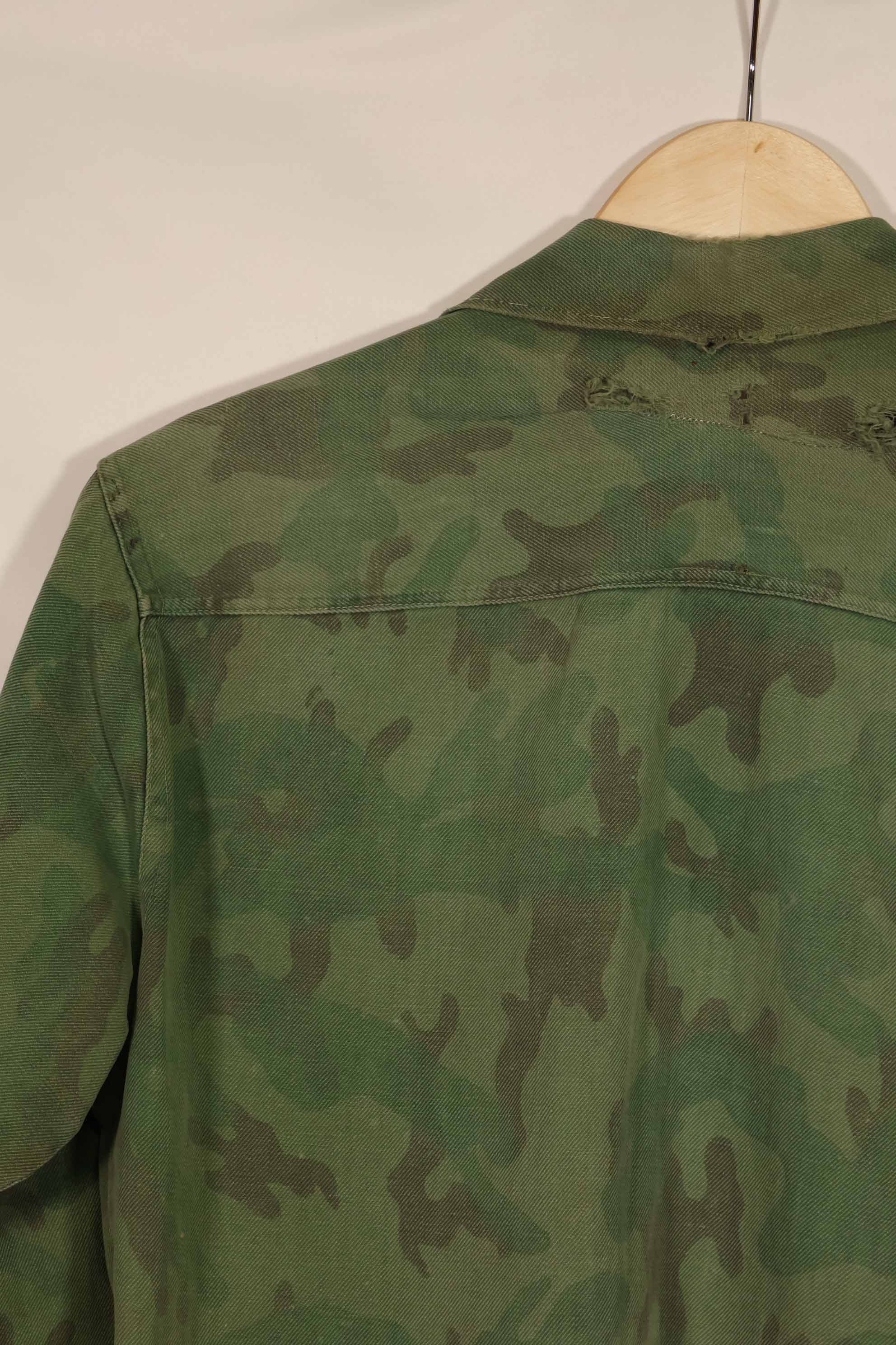 Real 1960s ARVN locally made camouflage shirt, worn, used.