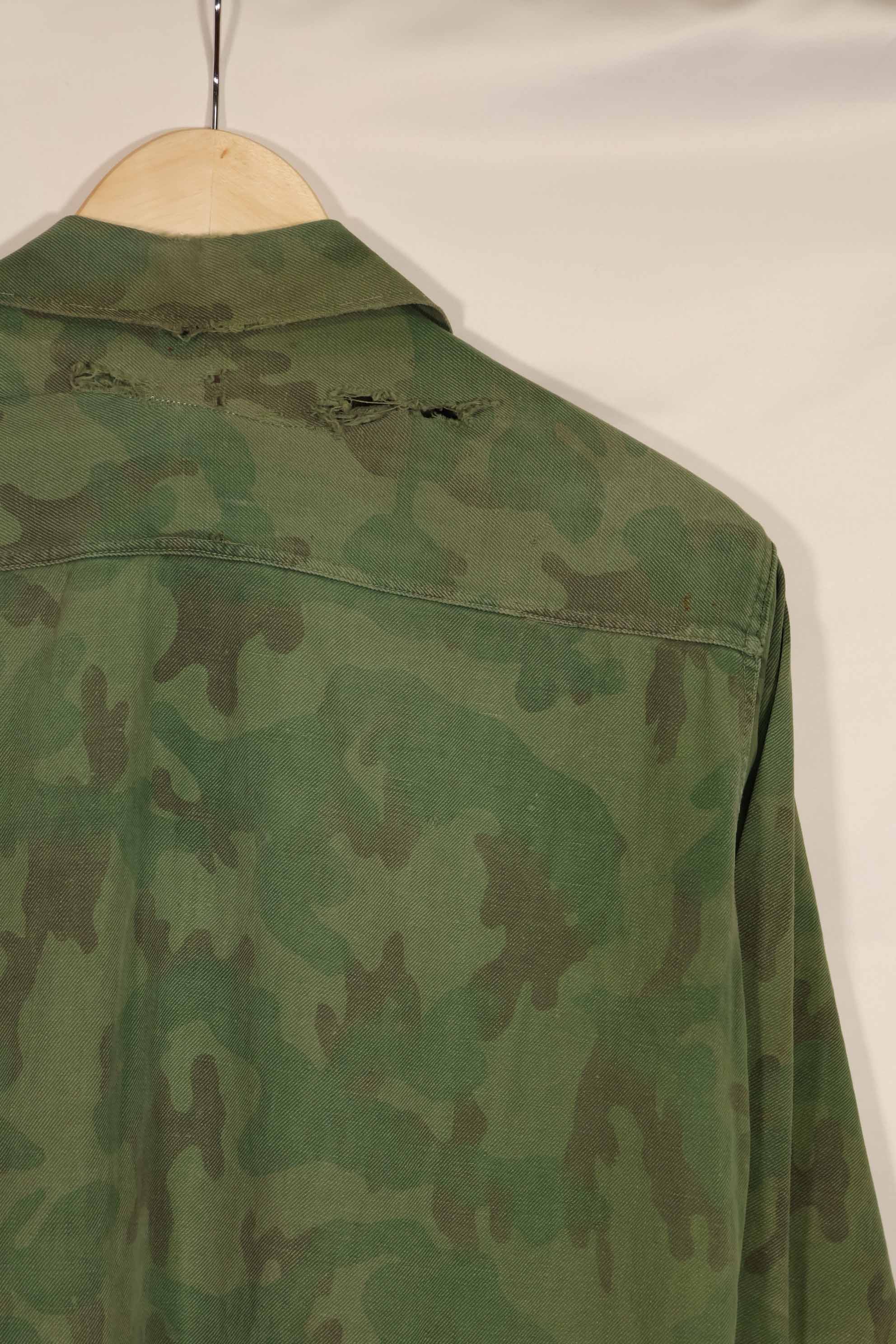 Real 1960s ARVN locally made camouflage shirt, worn, used.