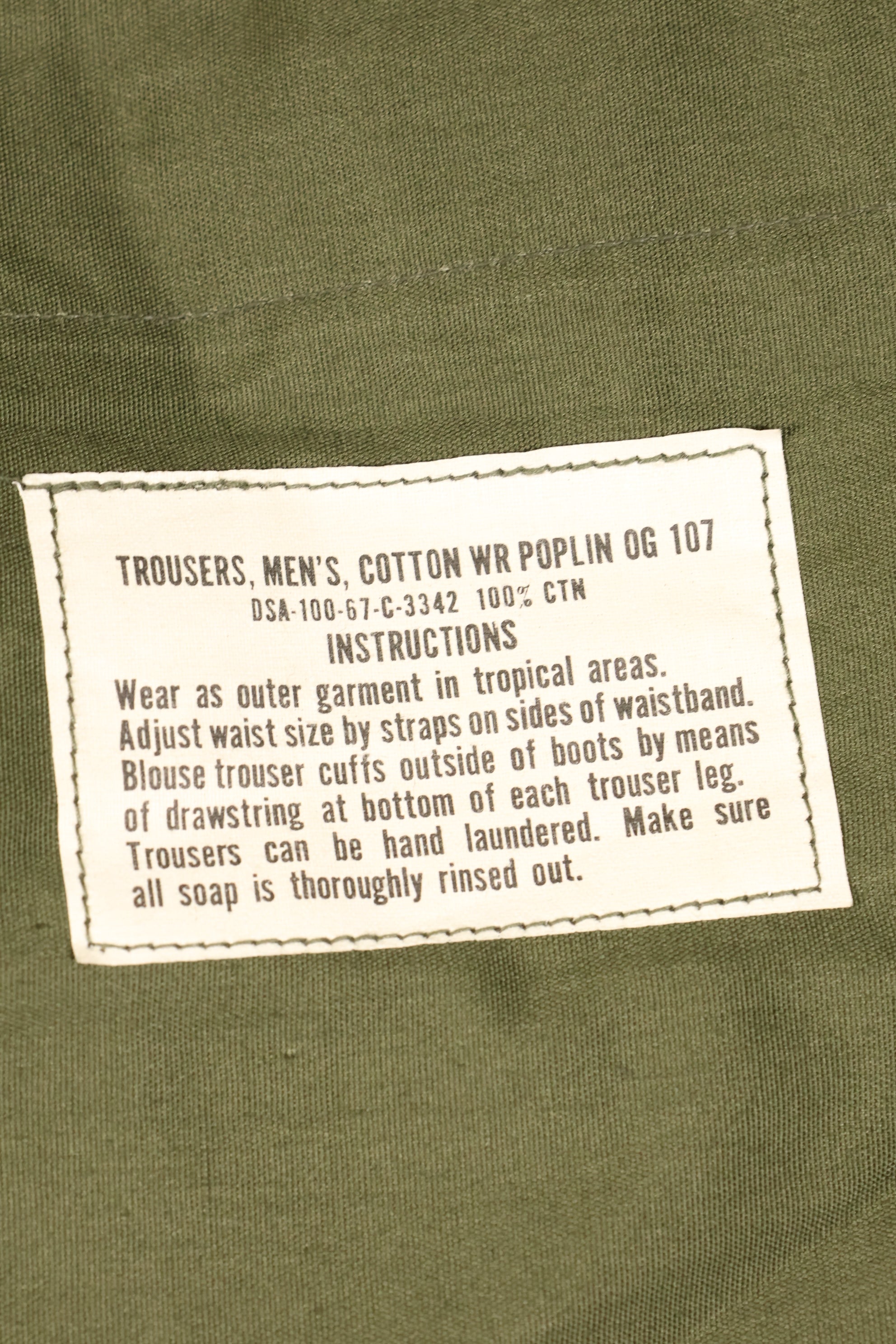 1967 Contract, Deadstock, L-R, 3rd Model Jungle Fatigue Pants, Good Condition, NOS
