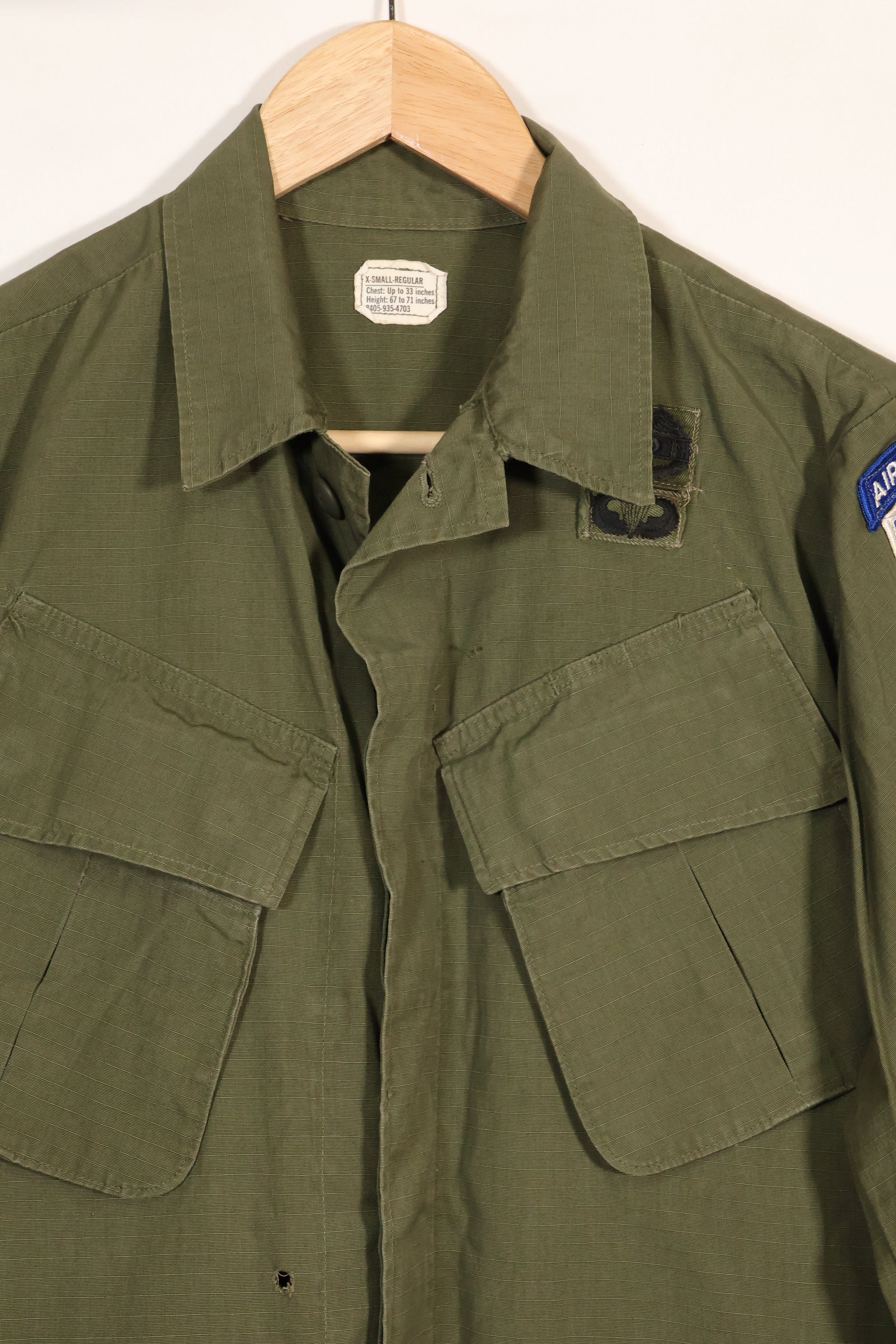 1969 Contract X-S-R 4th Model Jungle Fatigue Jacket 173rd Airborne Brigade, patch available, used.