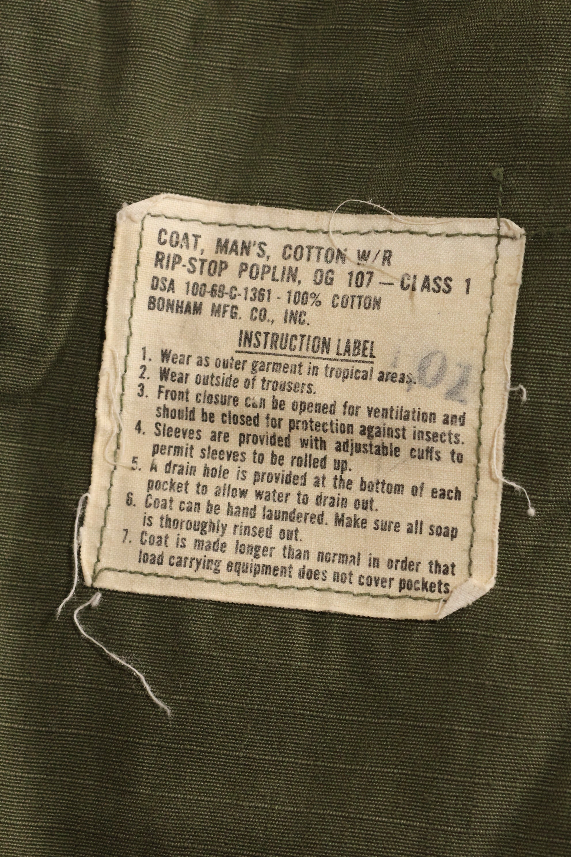 1969 Contract X-S-R 4th Model Jungle Fatigue Jacket 173rd Airborne Brigade, patch available, used.