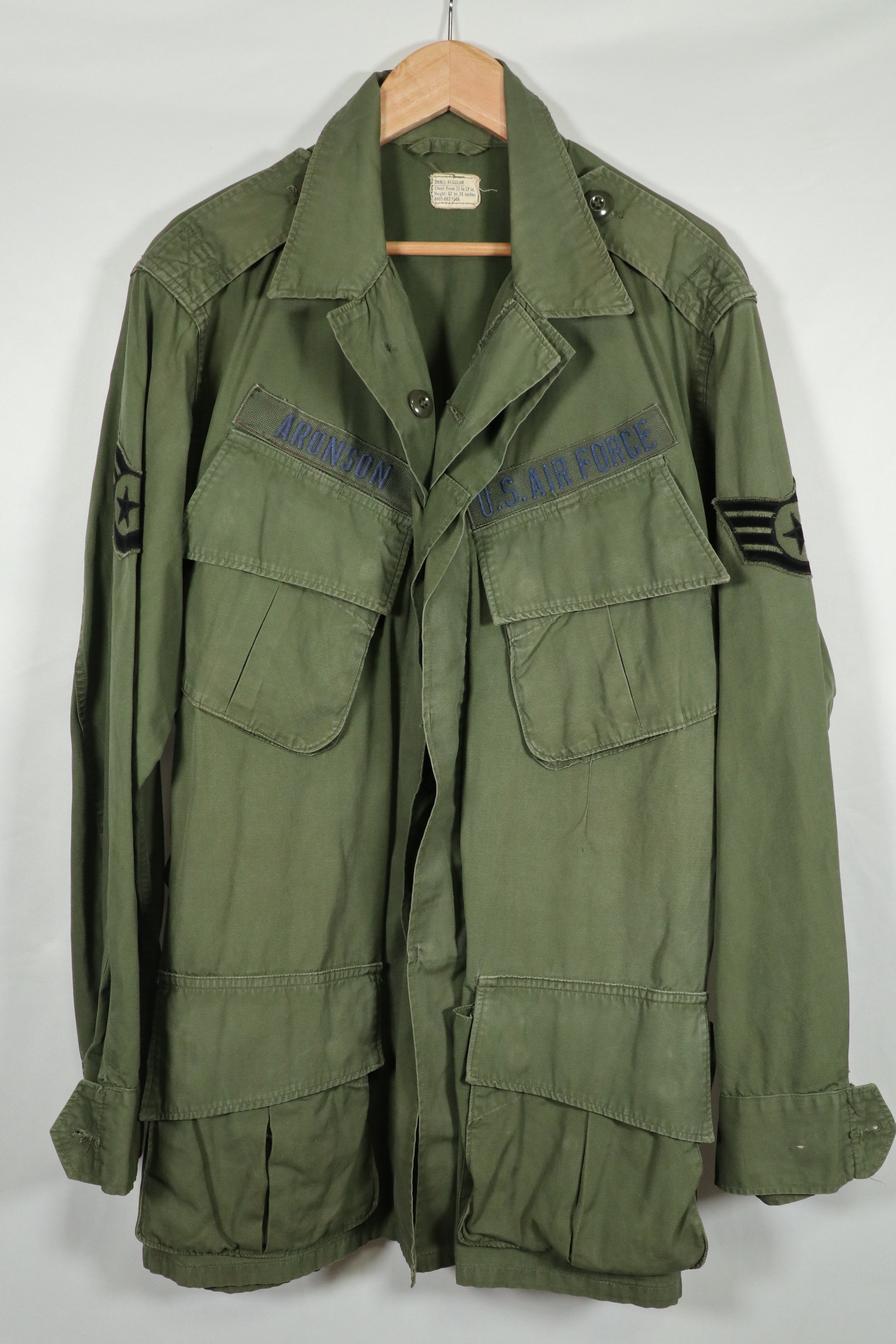 Real 2nd Model Jungle Fatigue Jacket SMALL-REGULAR with USAF patch, retrofitted.