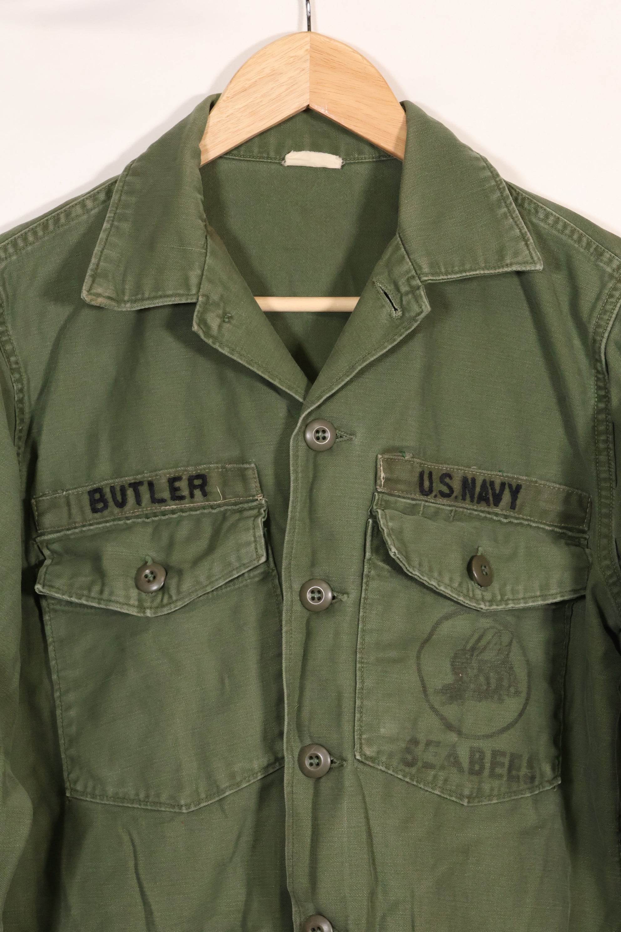1967 Contract US Navy OG-107 Utility Shirt Engineering Corps SEABEES same owner B