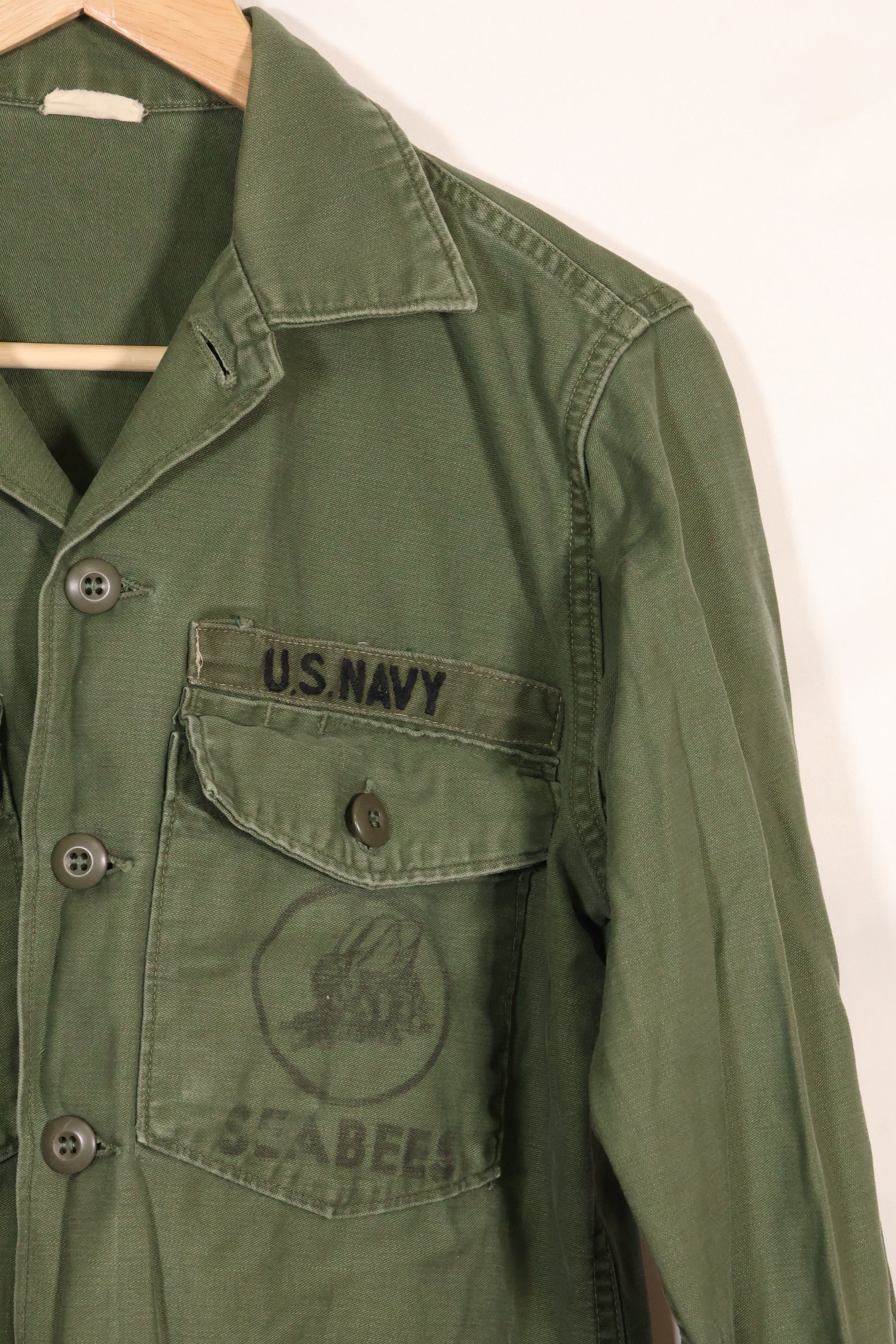 1967 Contract US Navy OG-107 Utility Shirt Engineering Corps SEABEES same owner B