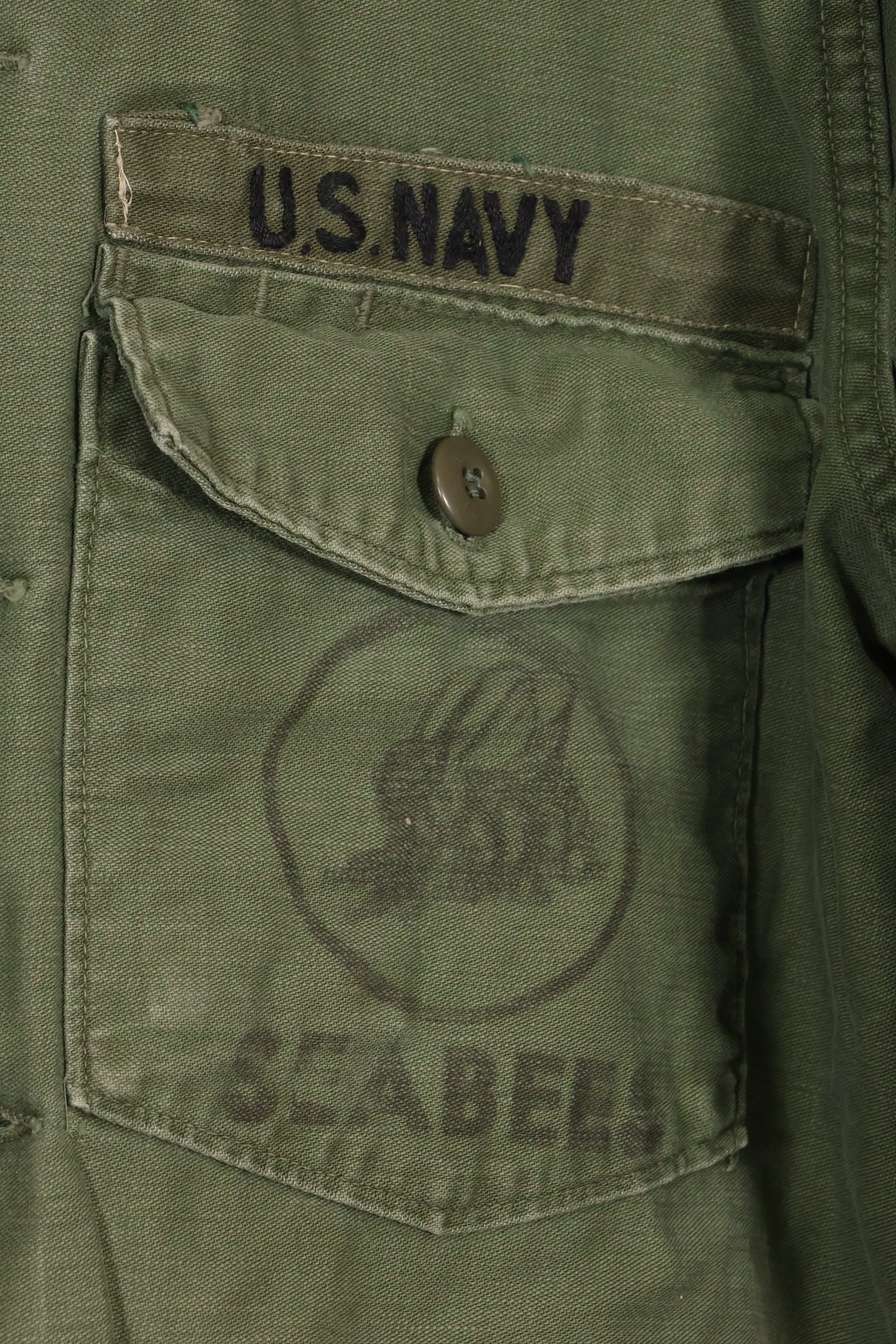 1967 Contract US Navy OG-107 Utility Shirt Engineering Corps SEABEES same owner B