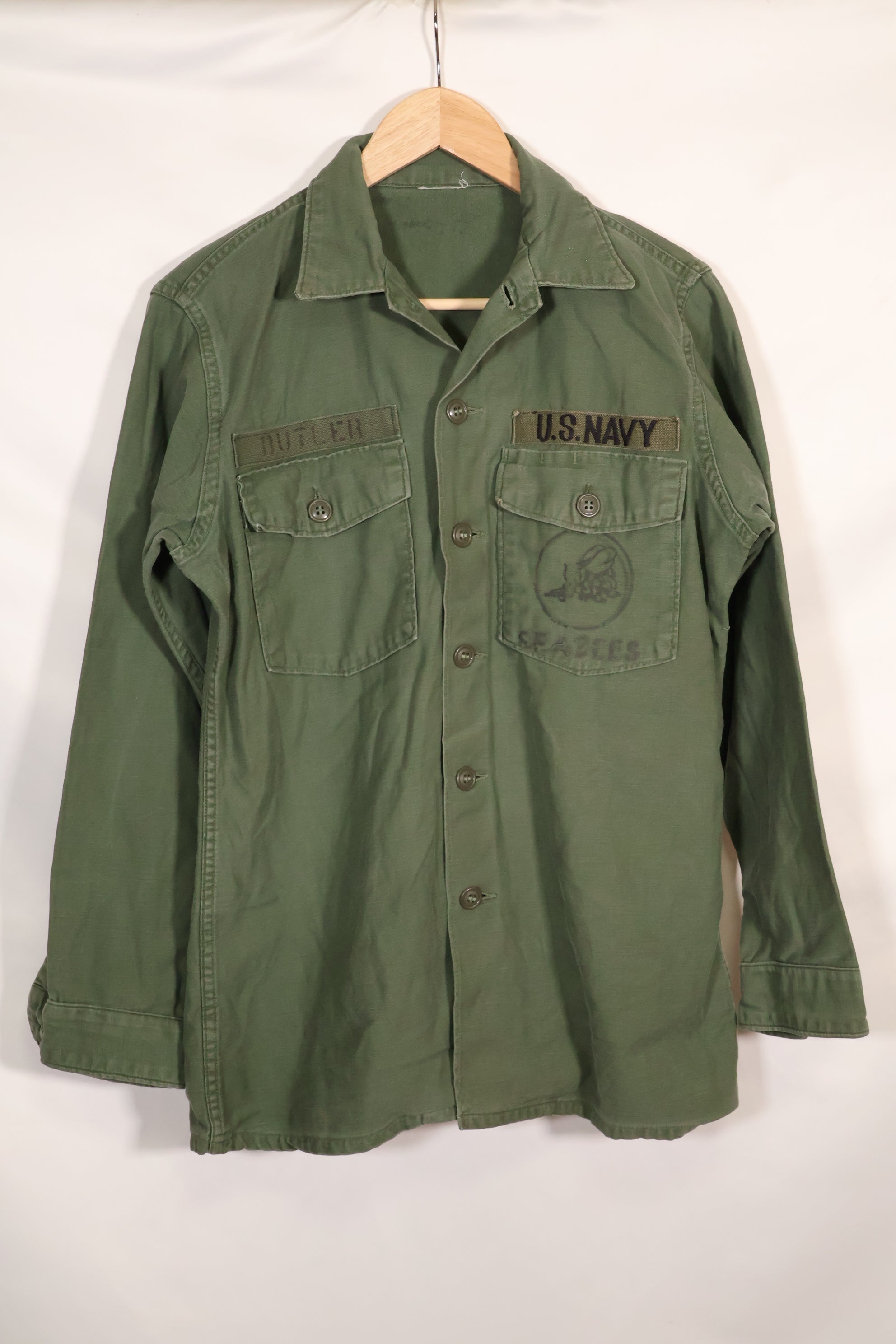 1967 Contract US Navy OG-107 Utility Shirt Engineering Corps SEABEES same owner D