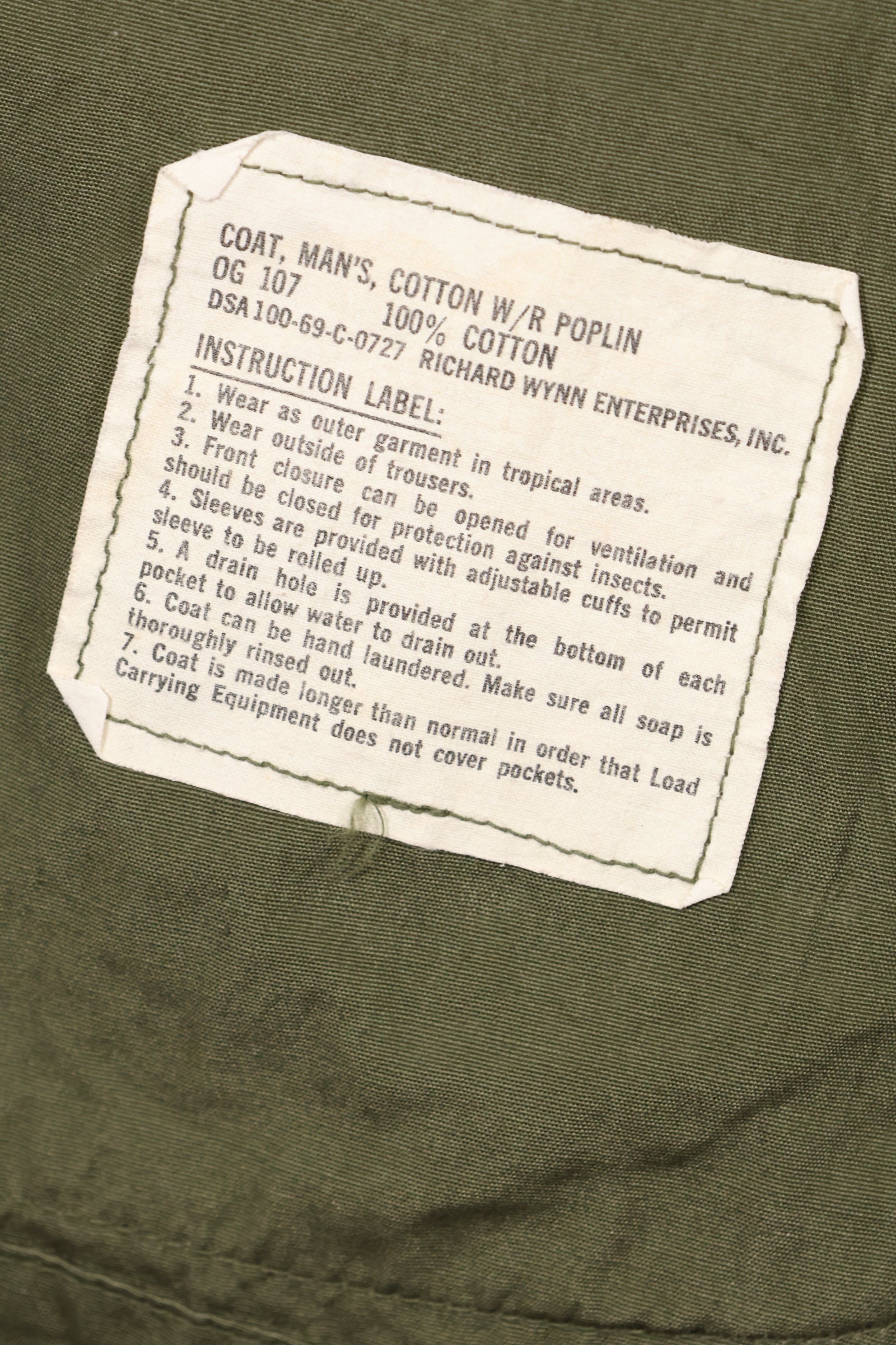 1969 Contract M-R Non Rip 3rd Model Jungle Fatigue Jacket, used, with tape.