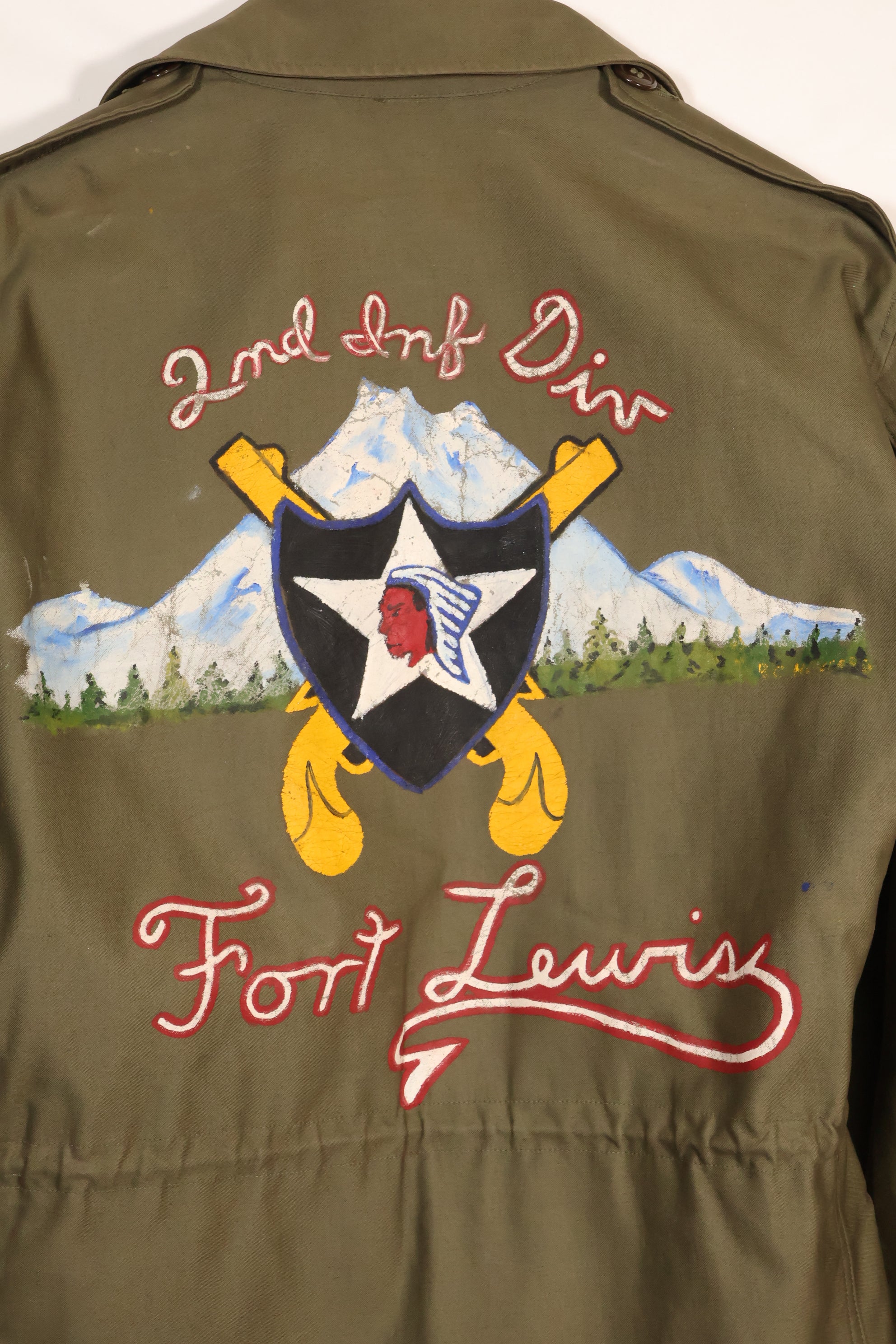 1940s US Army M43 Field Jacket 2nd Inf Custom Painted Jacket, almost unused.