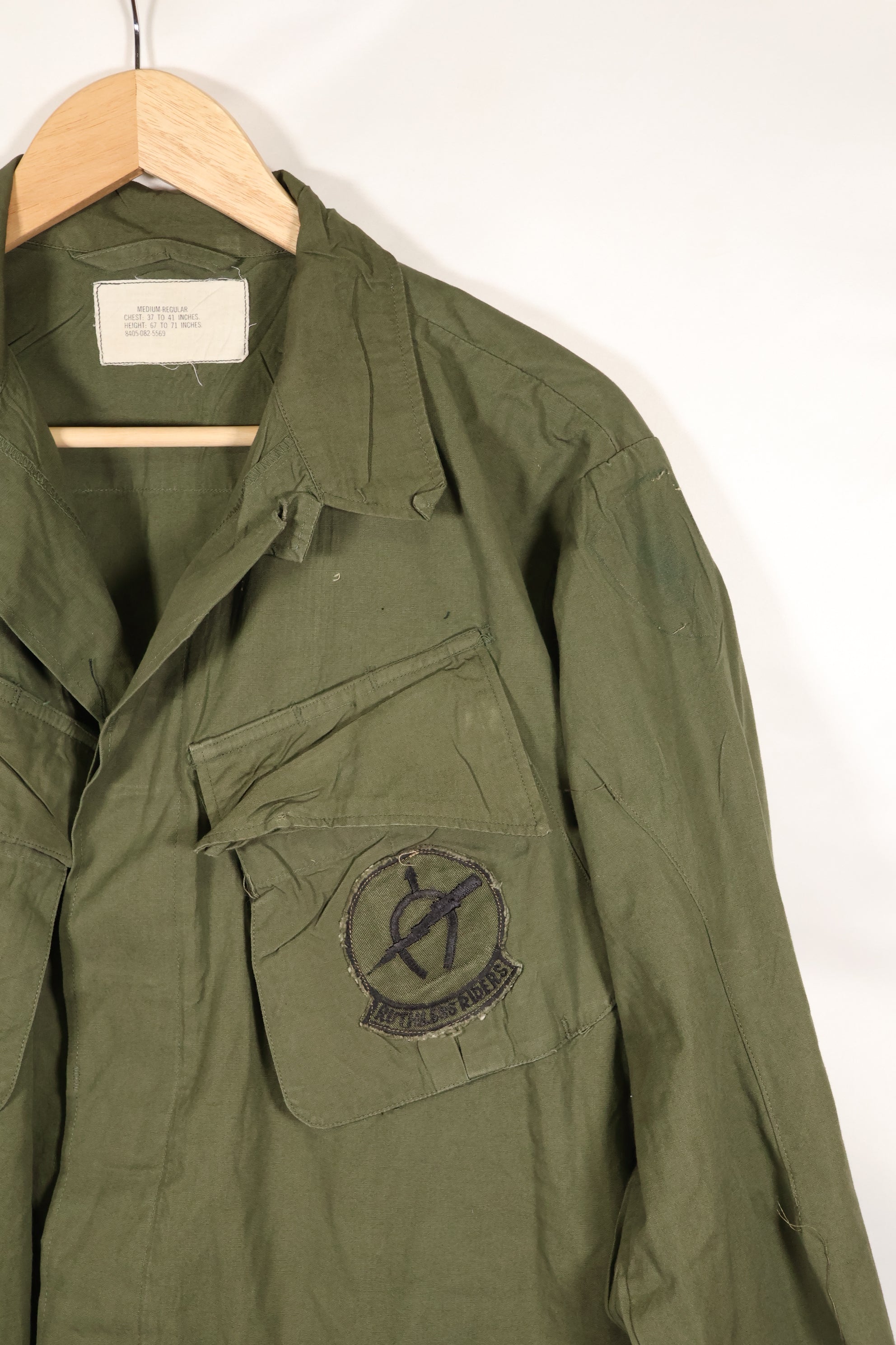 Circa 1966-67 M-R 3rd Model Jungle Fatigue Jacket with patches, good condition.