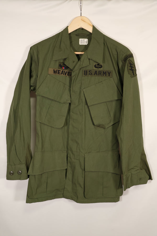 Real 1967 3rd Model Jungle Fatigue S-S with Green Beret Okinawa made SSI, never used.