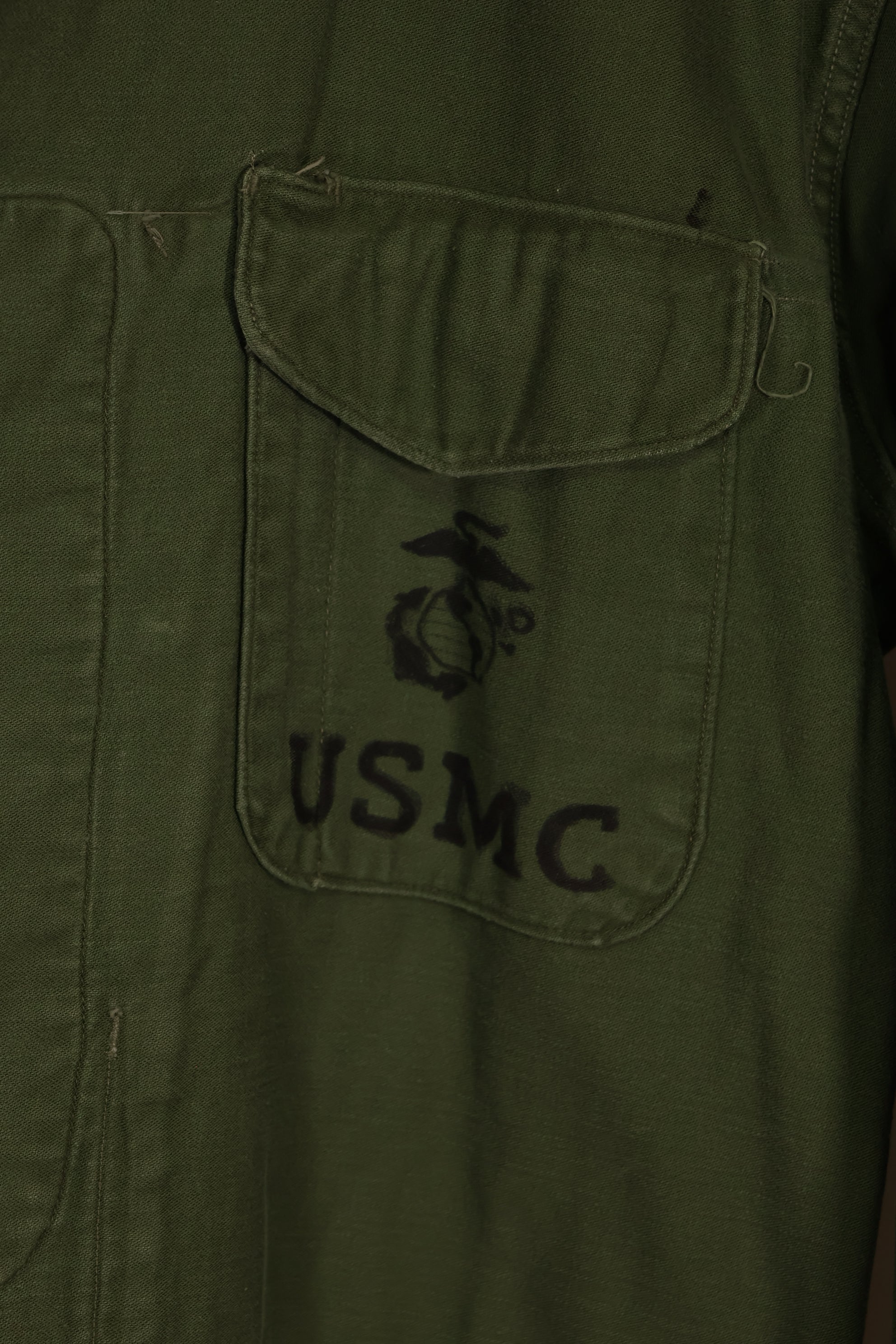 Real 1950's USMC P56 OG-107 Utility Shirt, used.