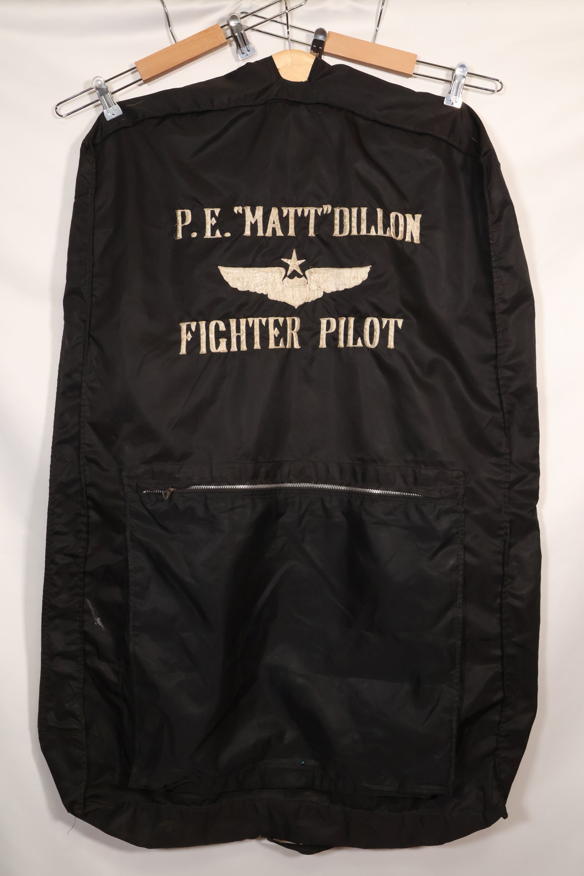 1960s privately procured fighter pilot flight jacket & uniform suit bag, embroidered, used