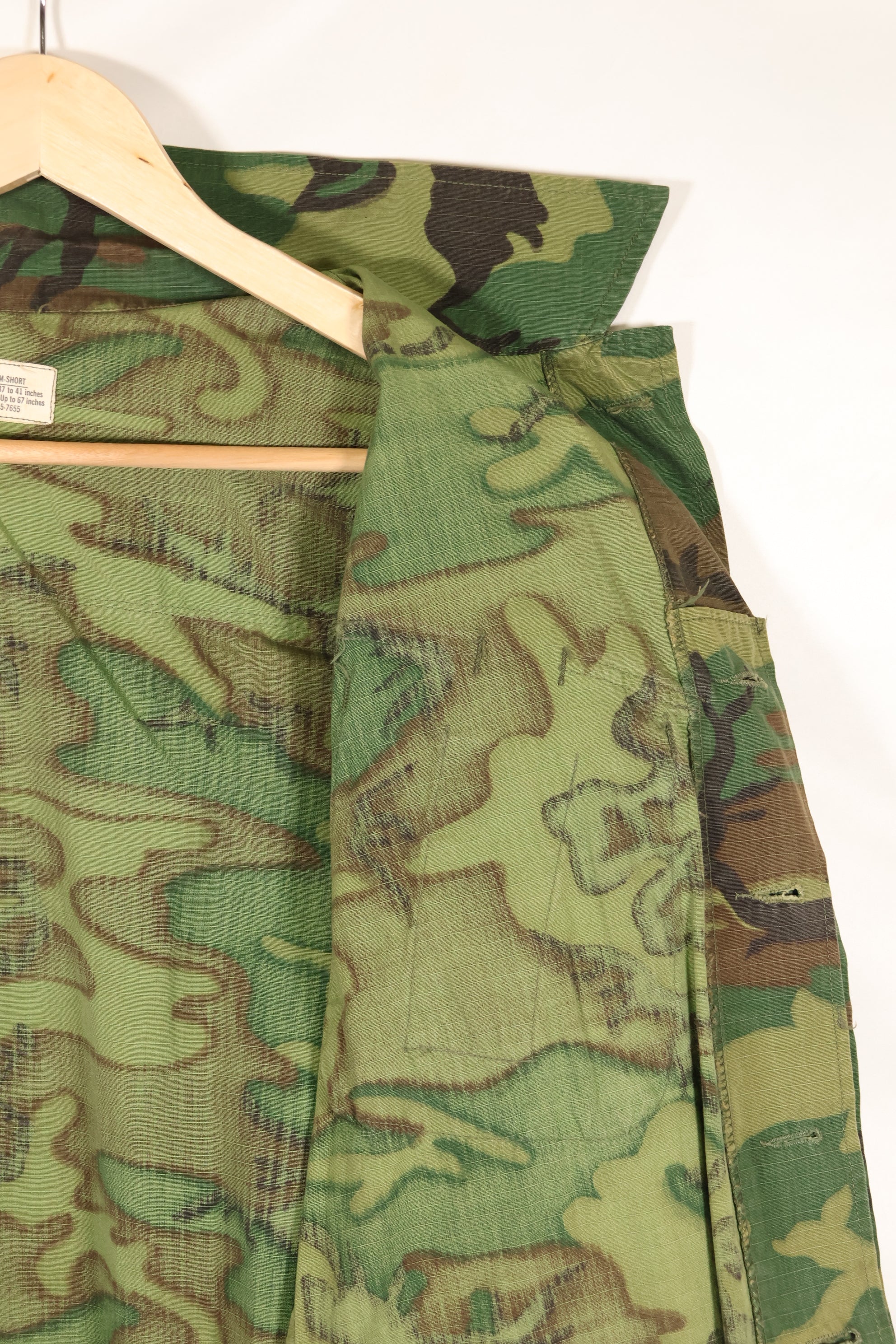 1969 Contract M-S Ripstop ERDL Camouflage Jungle Fatigue Jacket, faded, used, B