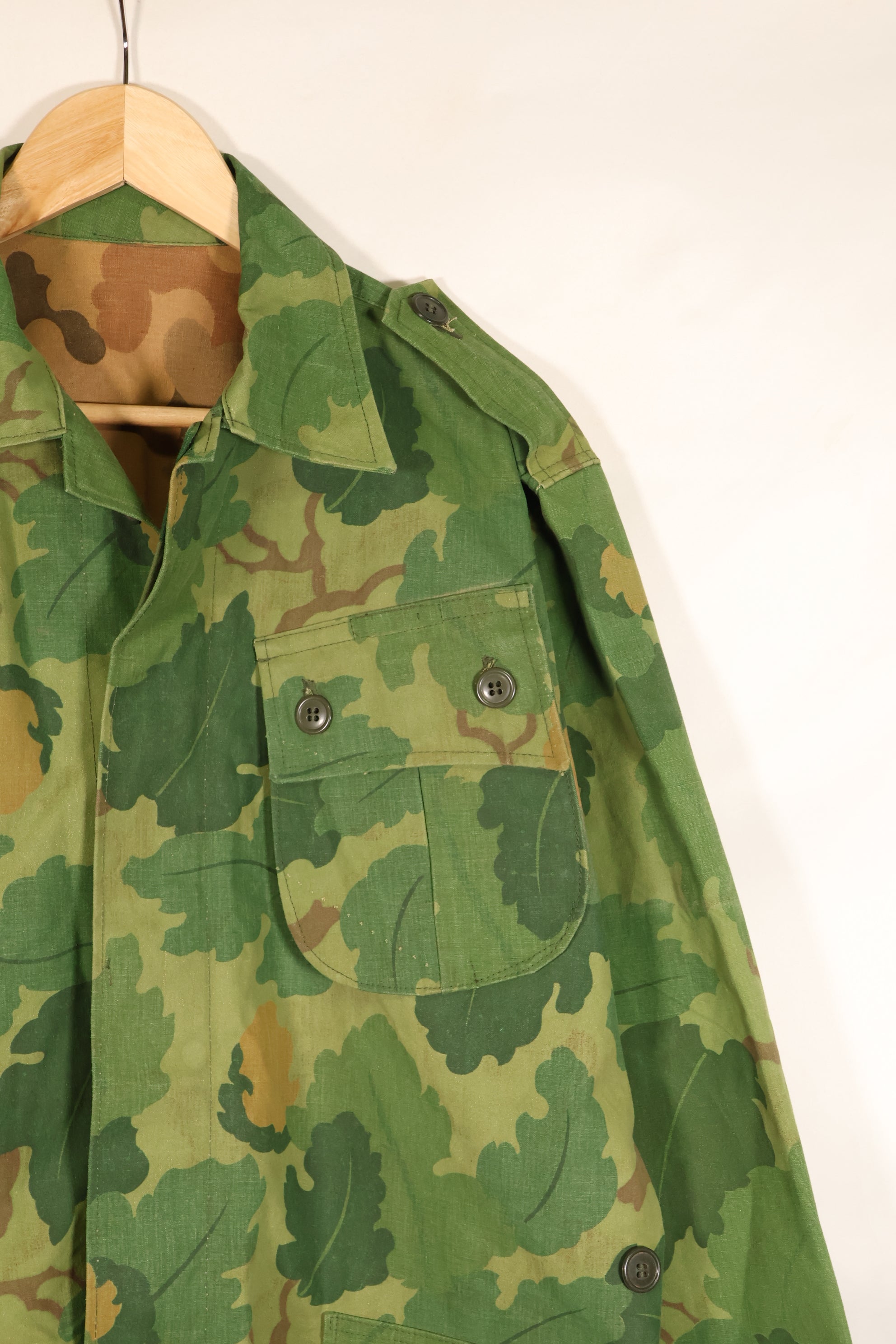 Authentic Fabric, Post-War Production, Authentic Mitchell Camouflage, Made from Shelter Half Fabric, 1st Model Jungle Fatigue Jacket, Used