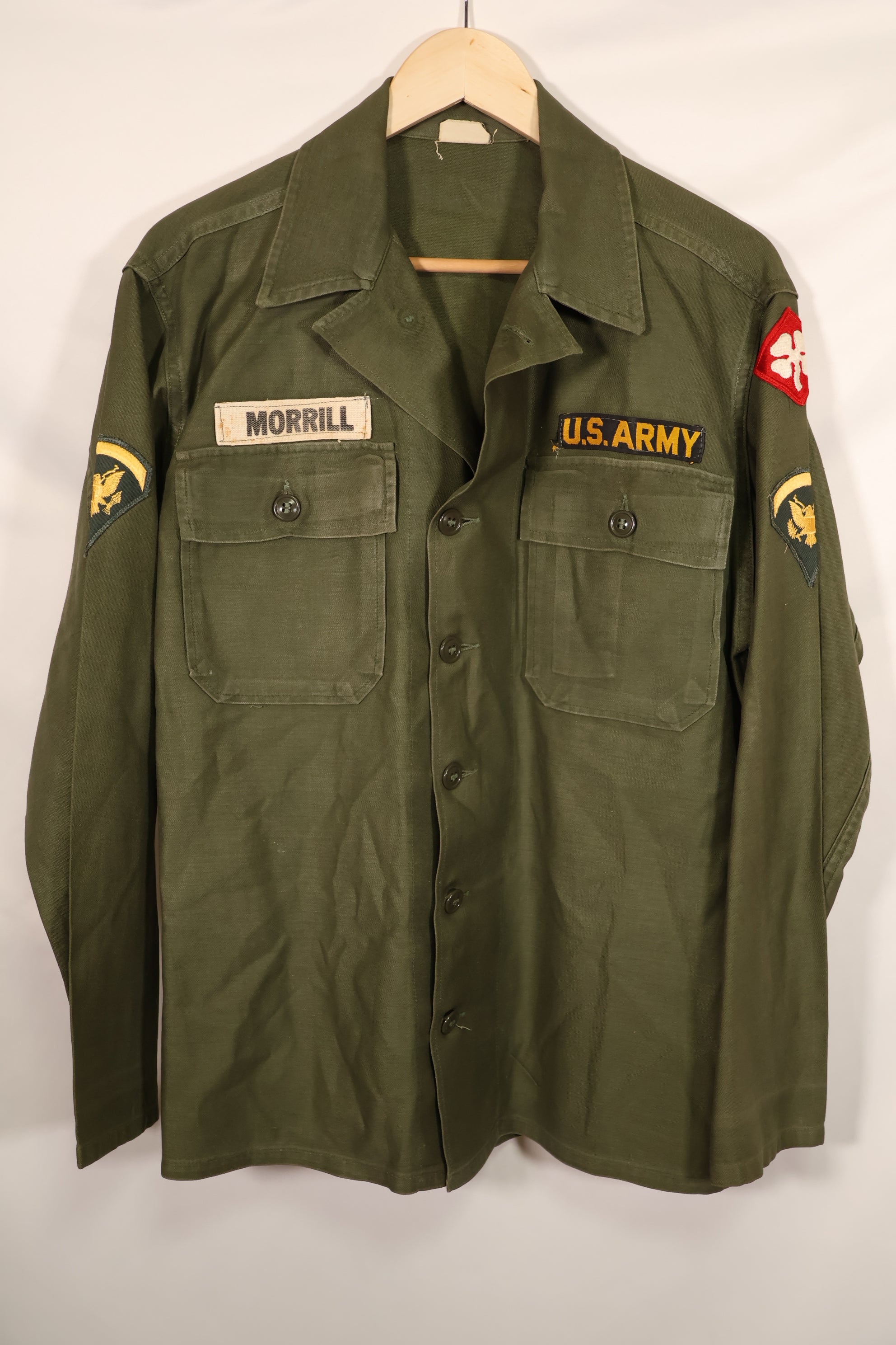 Real 1963 U.S. Army OG-107 Utility Shirt with patch, used.