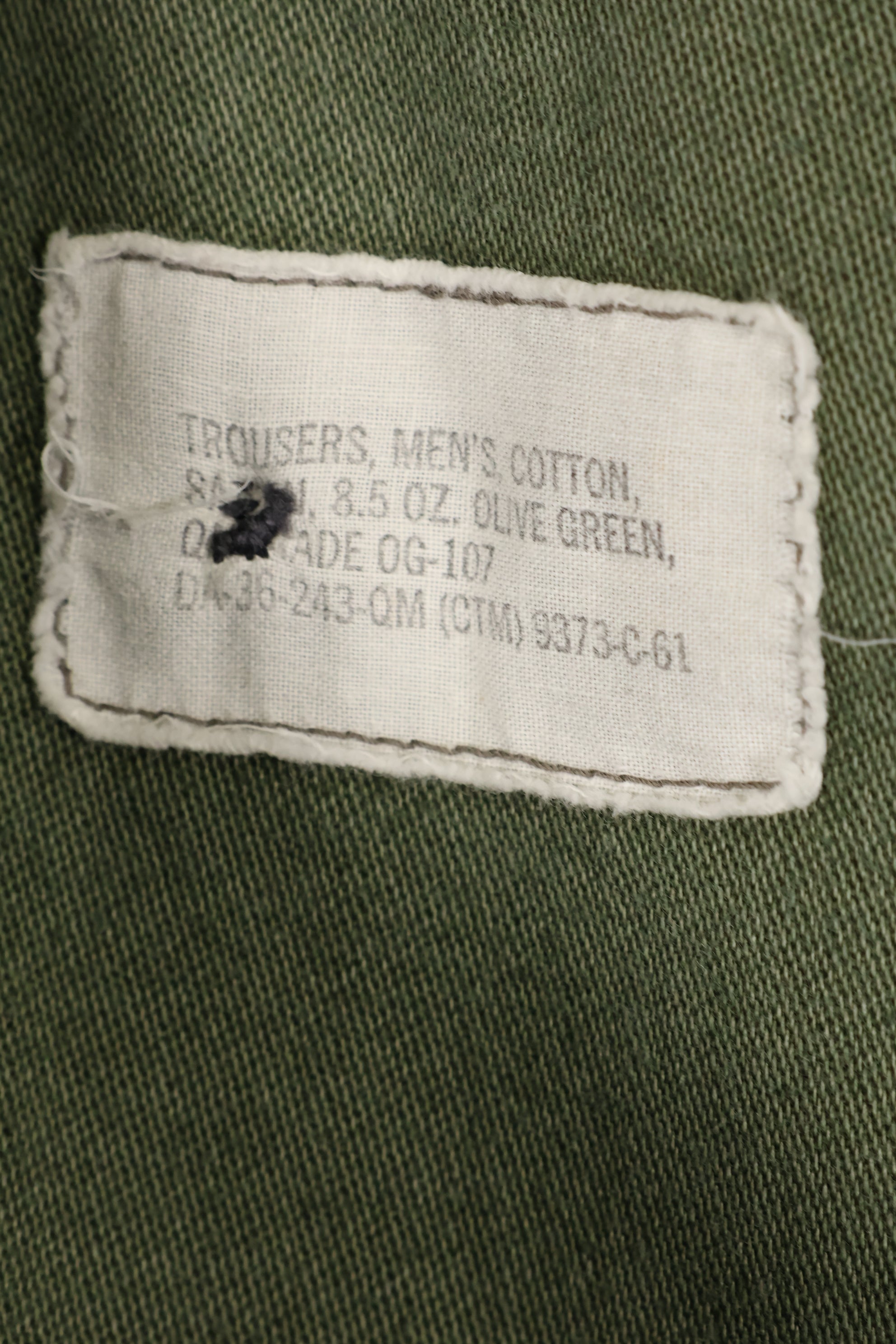 1961 contract, estimated size 36 OG-107 utility pants, baker pants, used.