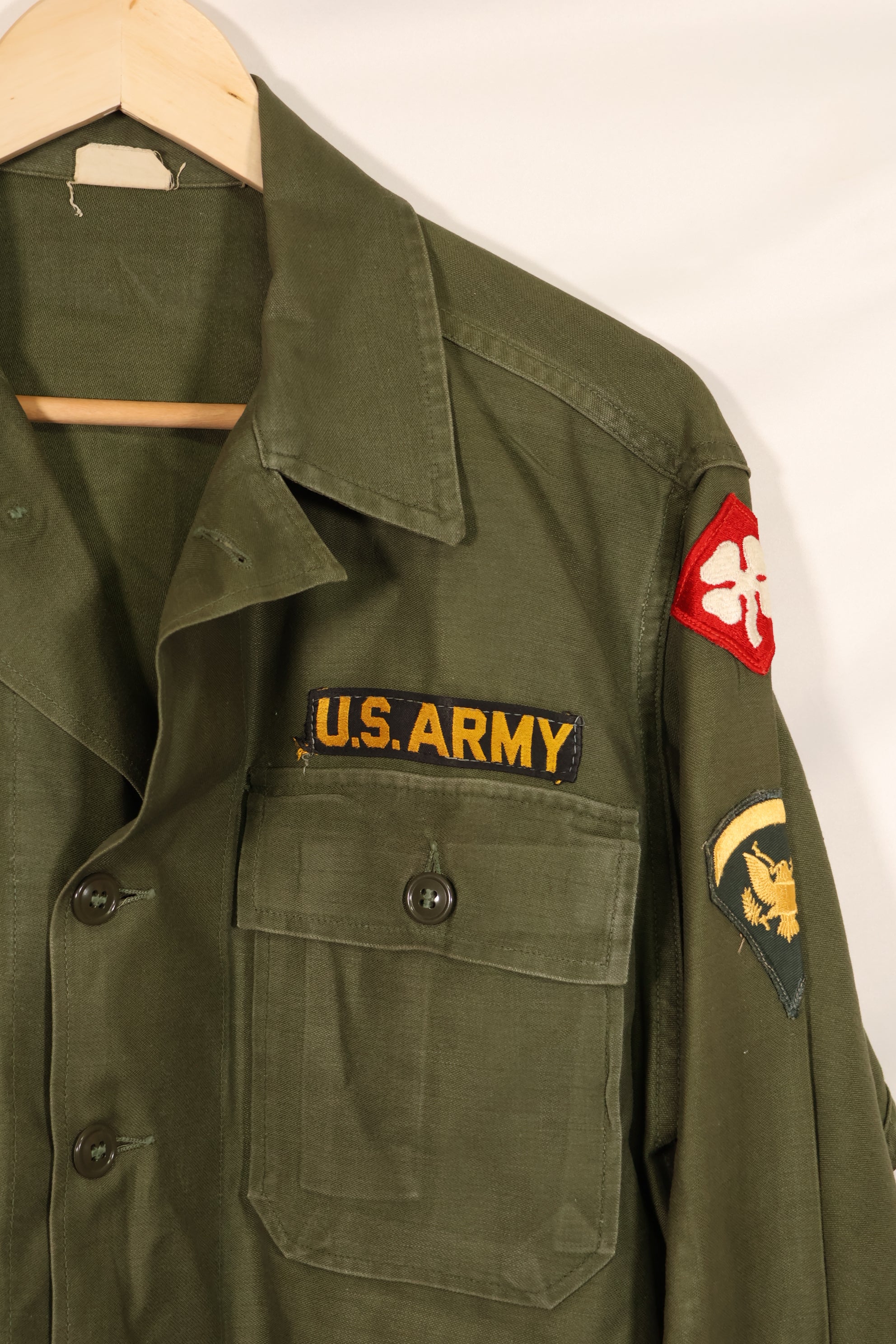 Real 1963 U.S. Army OG-107 Utility Shirt with patch, used.