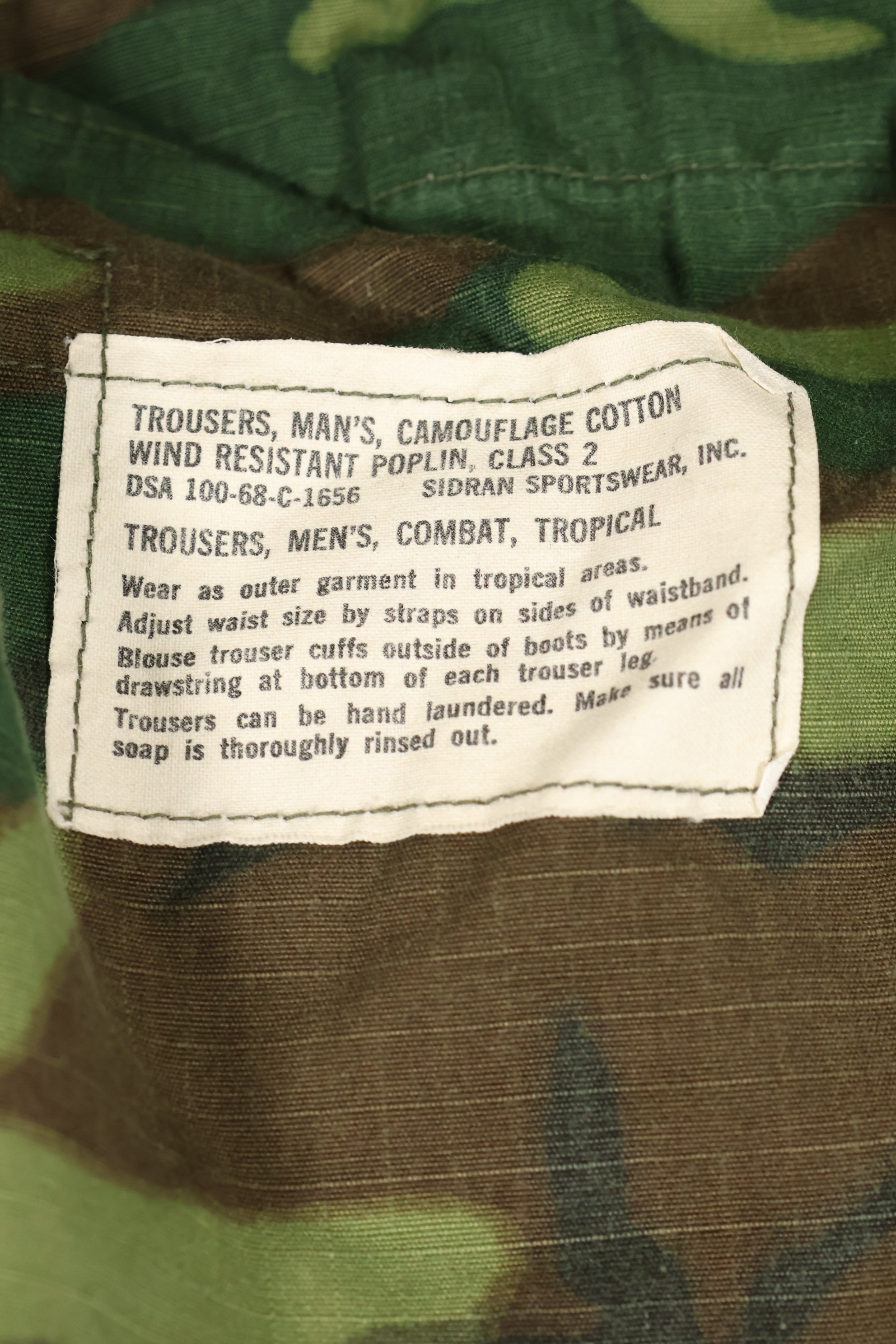 1968 contract missing size tag Ripstop ERDL camouflage Fatigue pants, used.