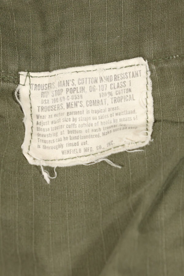 1969 Contract M-R 4th Model Jungle Fatigue Pants, stained, faded, used.