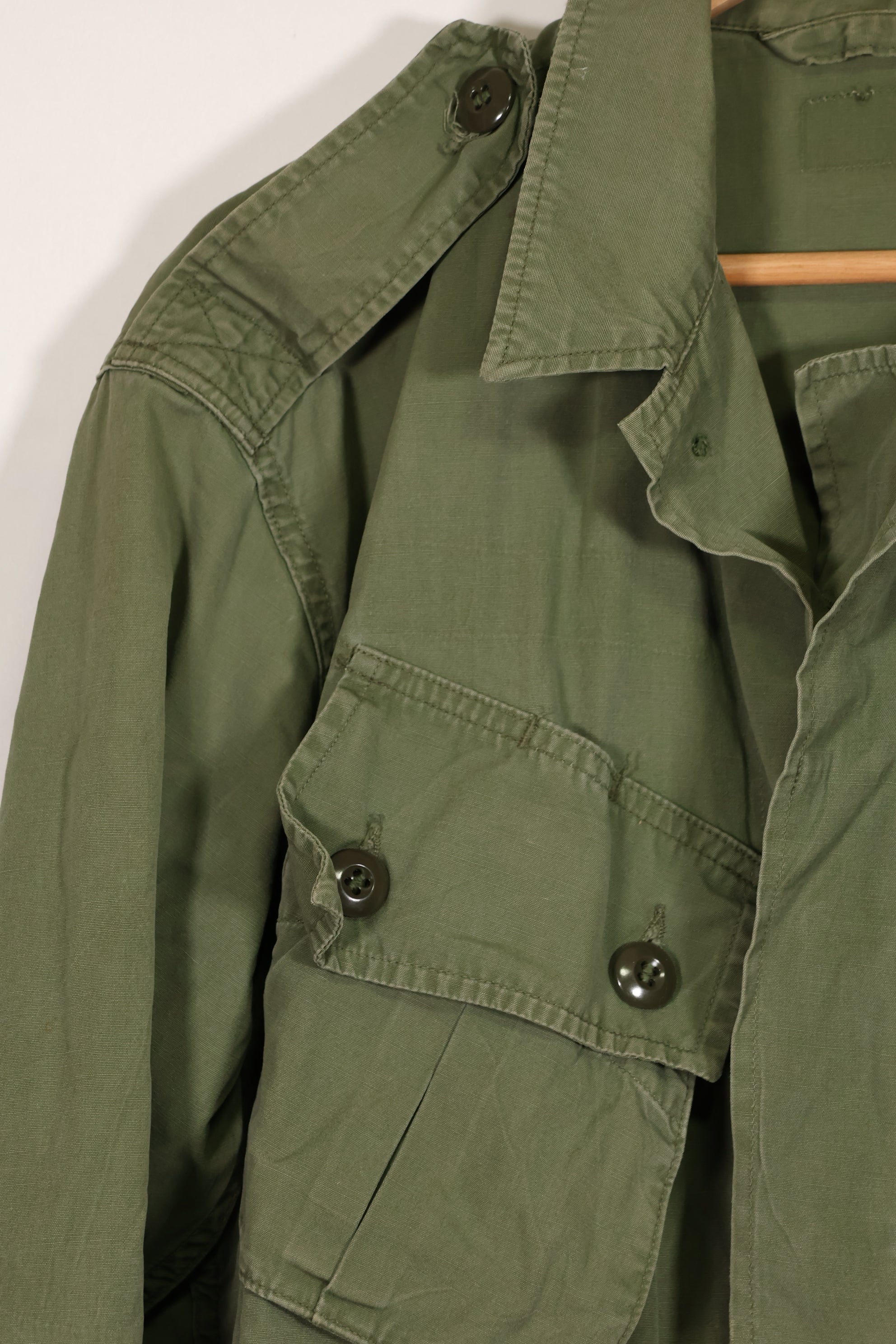 Real 1963 1st Model Jungle Fatigue Jacket, patch marks, faded.