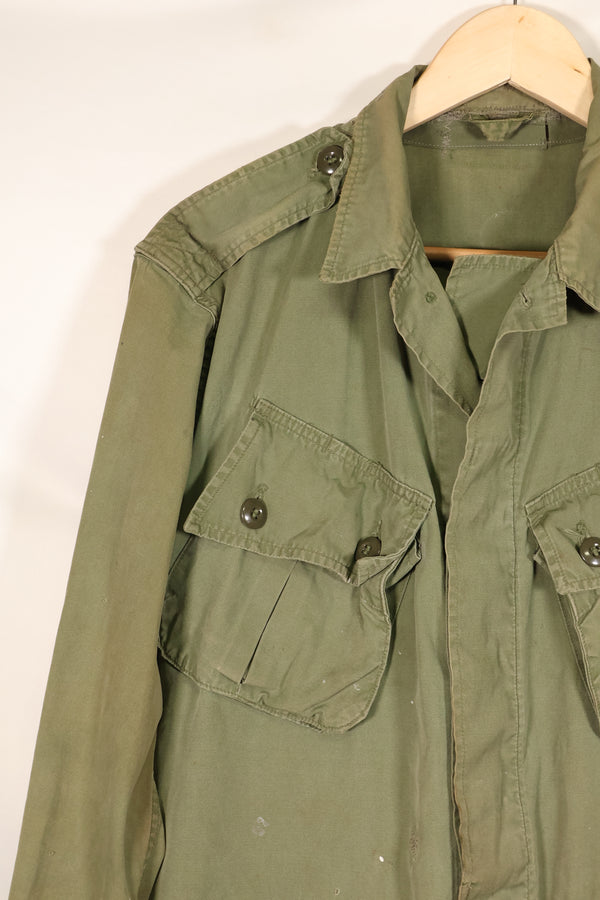 1963 Contract, estimated SMALL 1st Model Jungle Fatigue Jacket, used, stains, scratches.