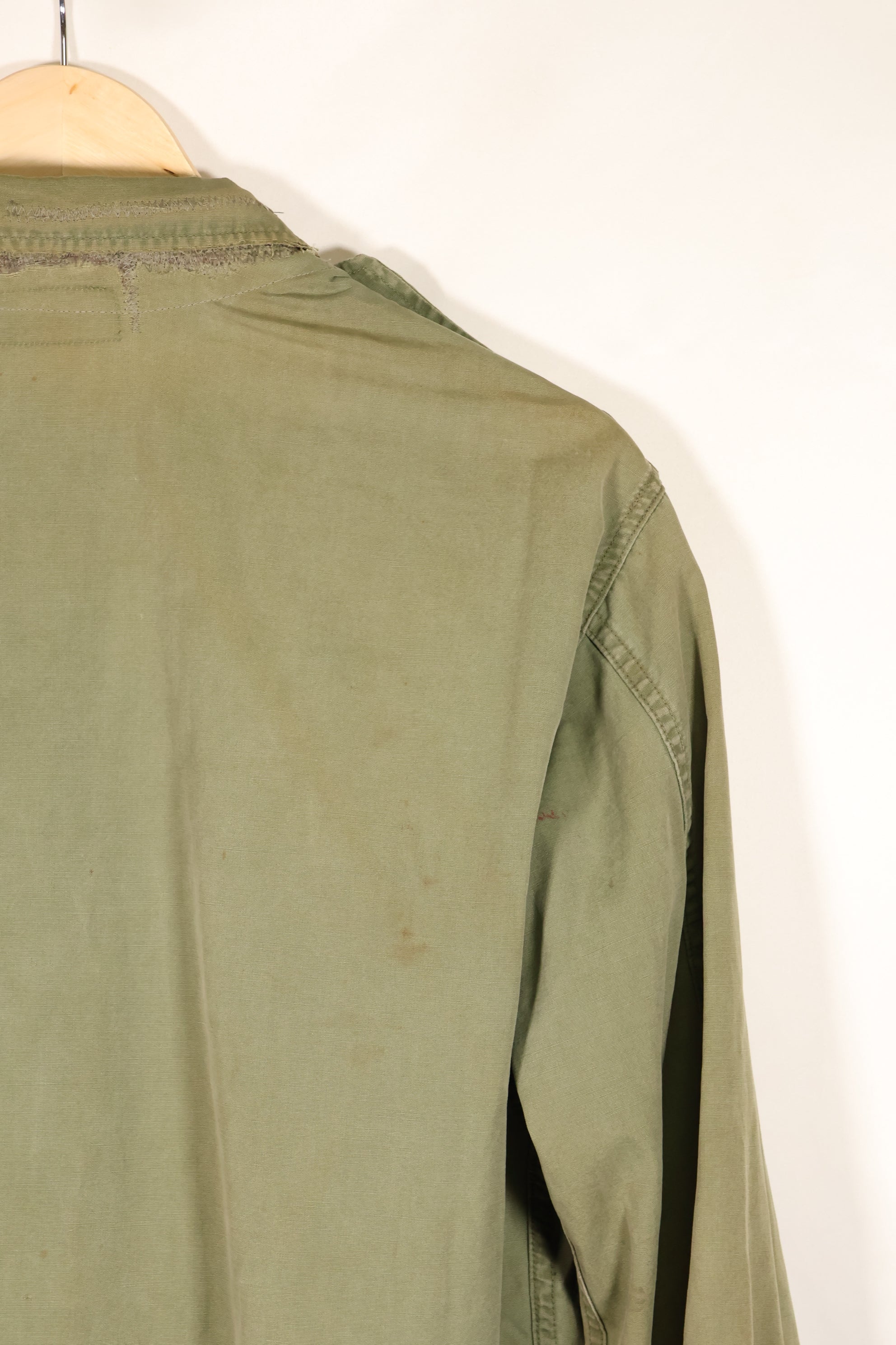 1963 Contract, estimated SMALL 1st Model Jungle Fatigue Jacket, used, stains, scratches.