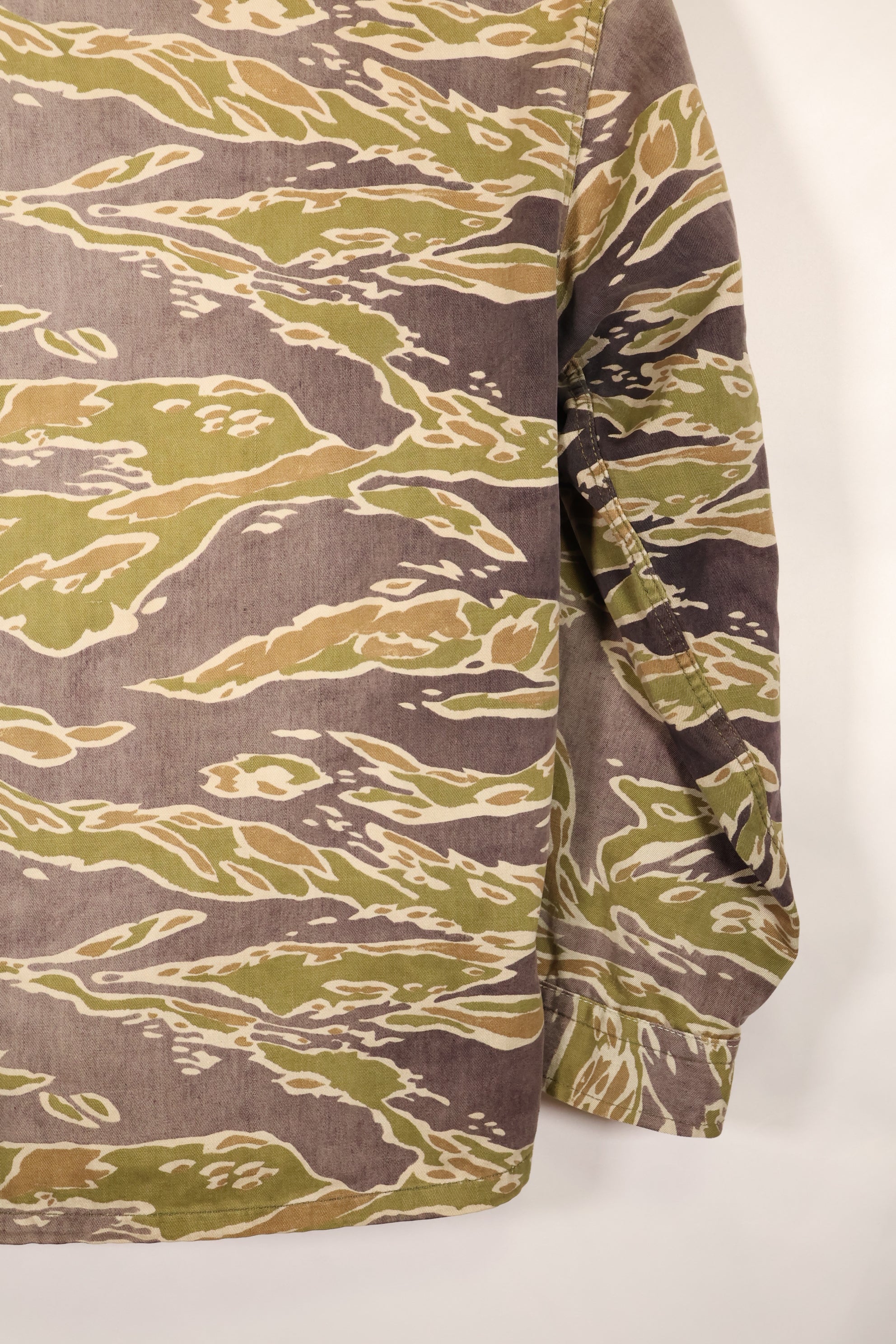 Real Late War Pattern Tiger Stripe Shirt, heavy weight fabric, faded, used.
