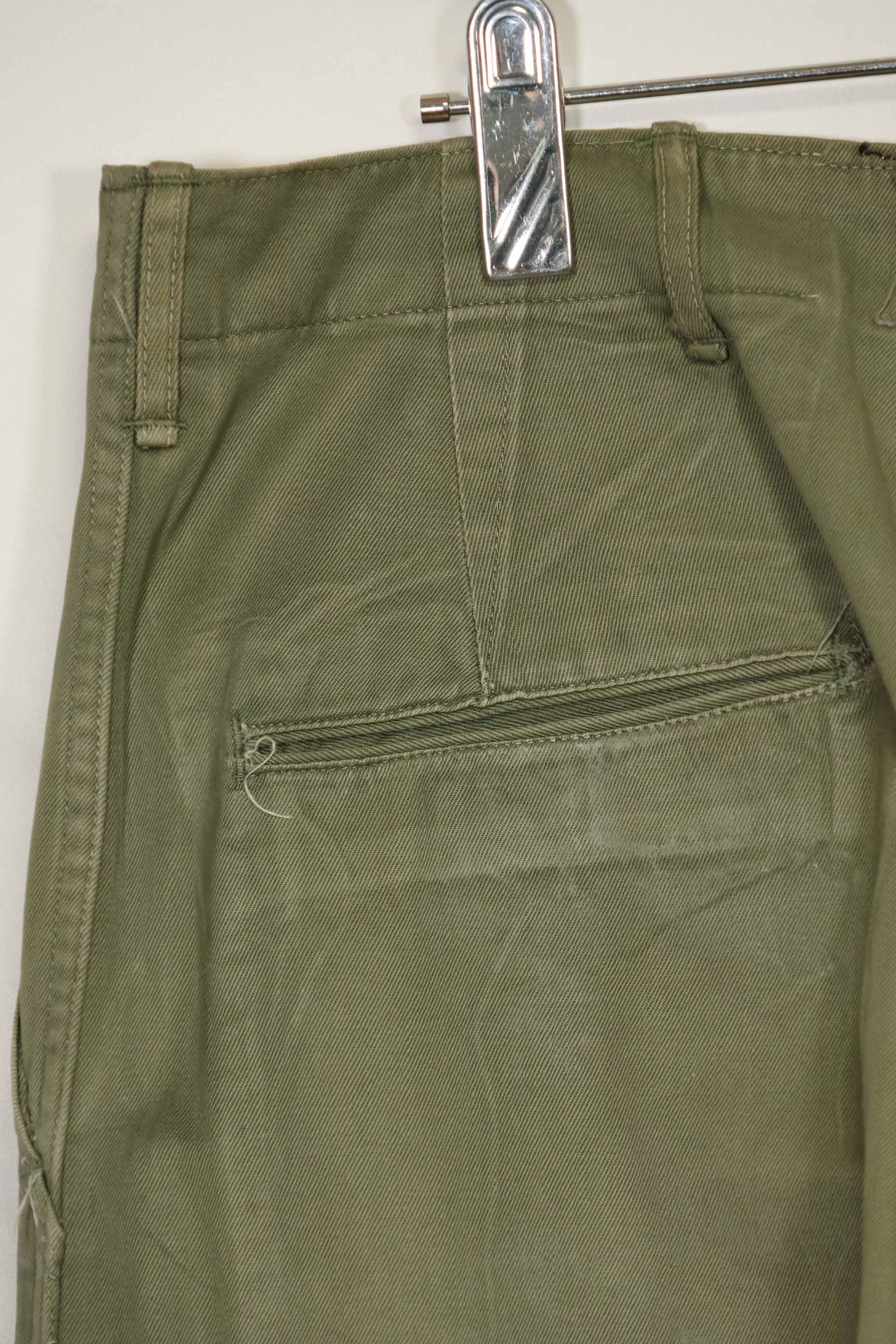 1940s-50s U.S. Army M45 cotton field pants with modified cargo pockets, airborne use, used, A