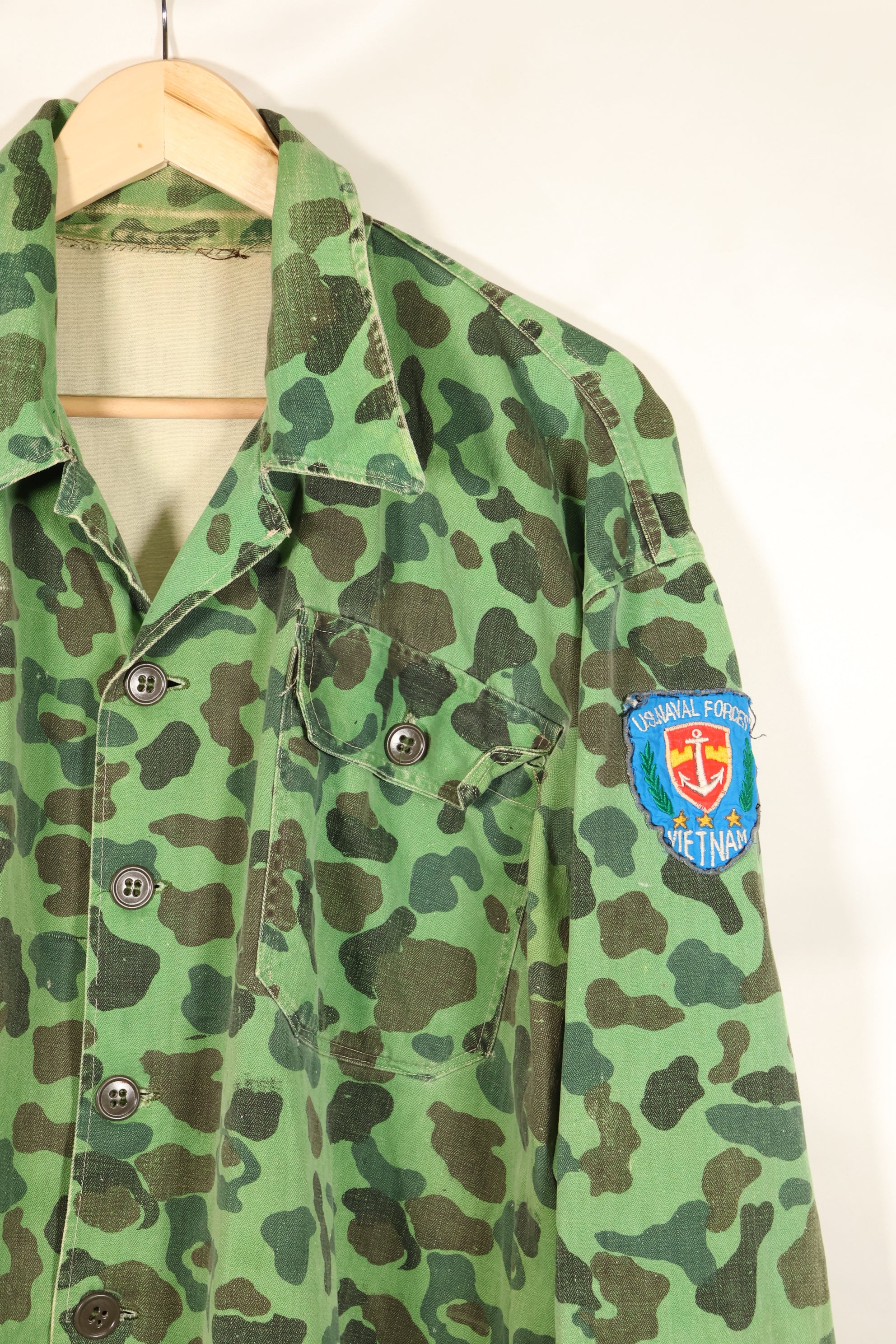 Late 1960s-early 1970s U.S. Navy advisor shirt, frogskin camouflage, locally sourced, used.