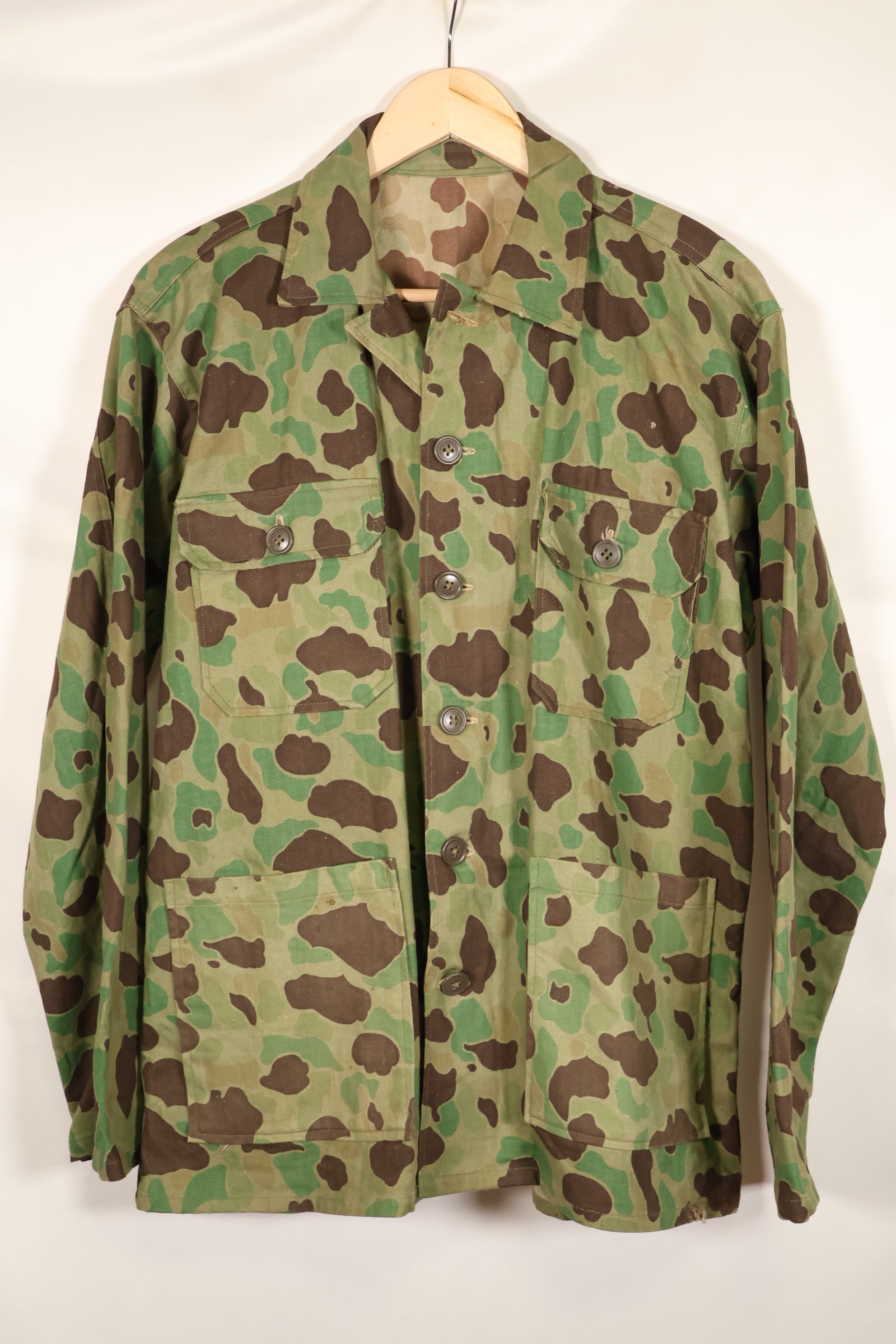 1940s-early 50s Japanese frogskin camouflage tailored jacket, HBT fabric, beautiful, used.