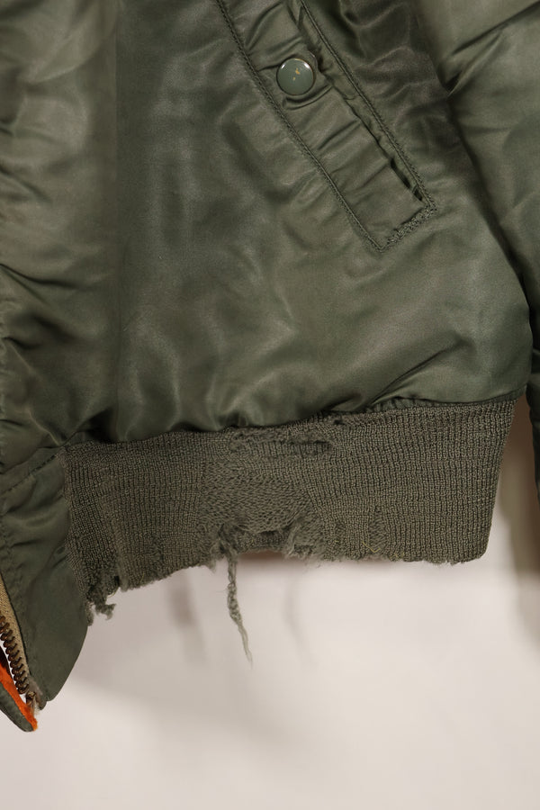 Late 1960's Estimated LARGE US Navy MA-1 Flight Jacket with pilot modifications, used.