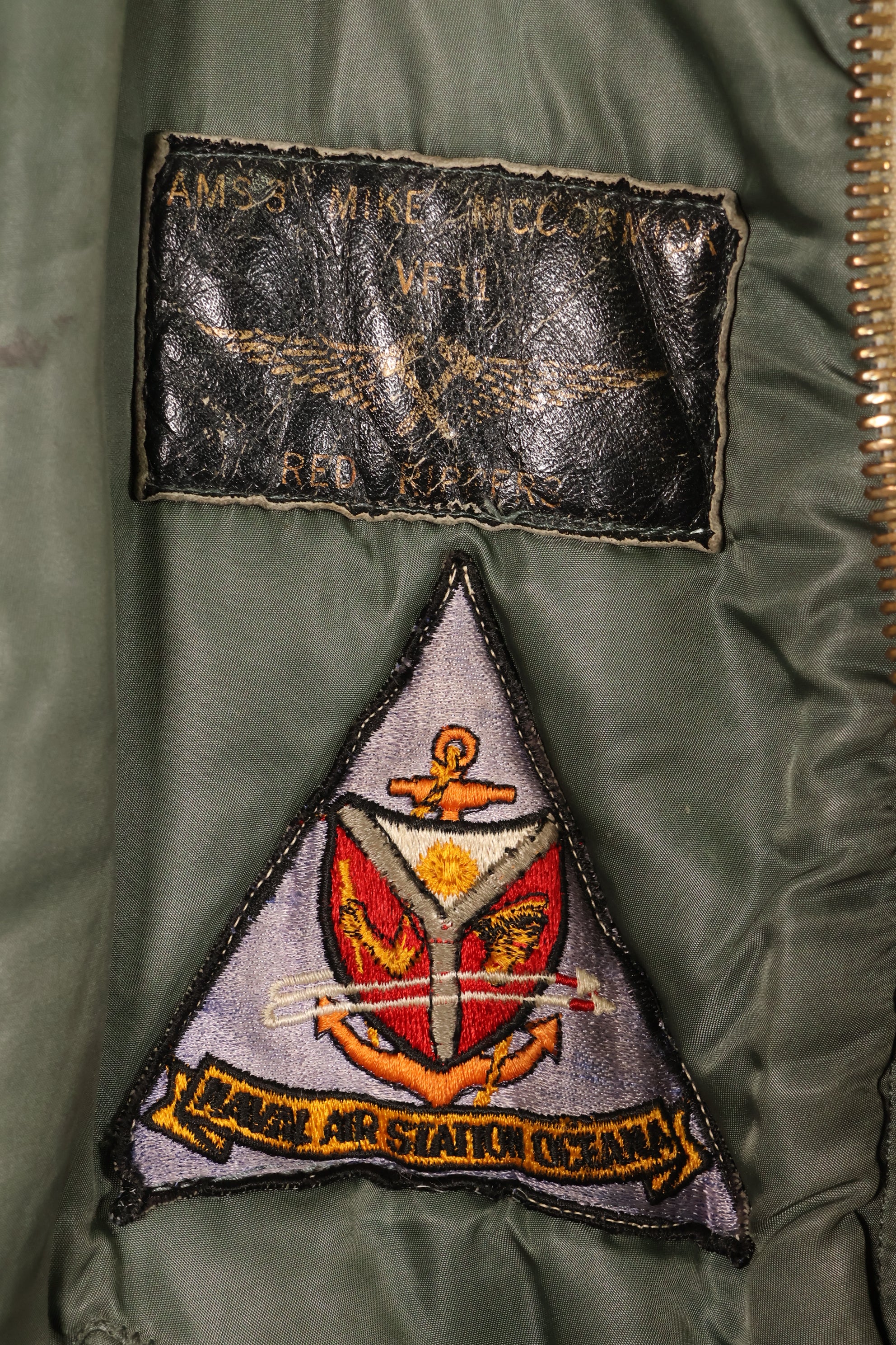 Late 1960's Estimated LARGE US Navy MA-1 Flight Jacket with pilot modifications, used.
