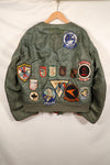 Late 1960's Estimated LARGE US Navy MA-1 Flight Jacket with pilot modifications, used.