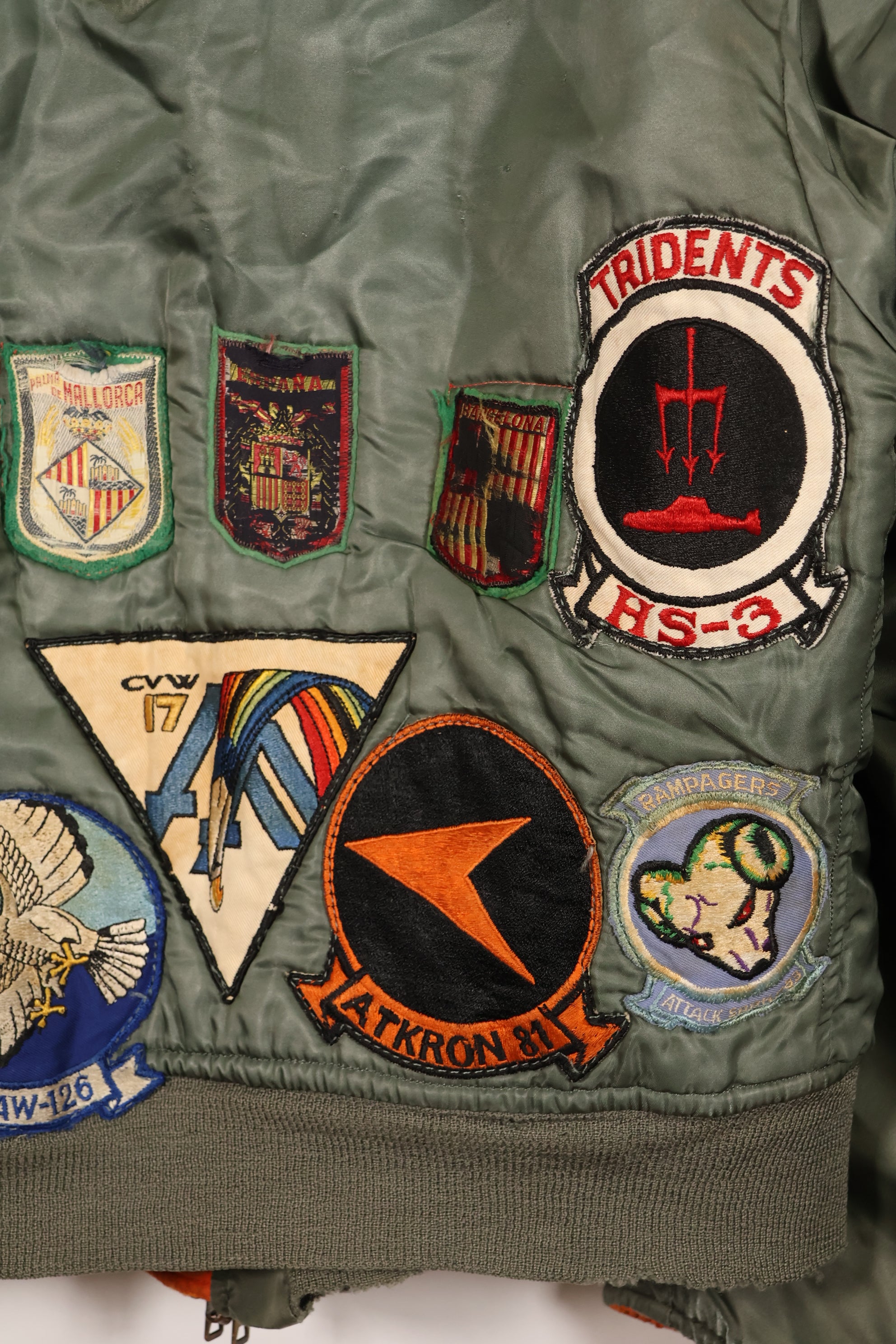 Late 1960's Estimated LARGE US Navy MA-1 Flight Jacket with pilot modifications, used.
