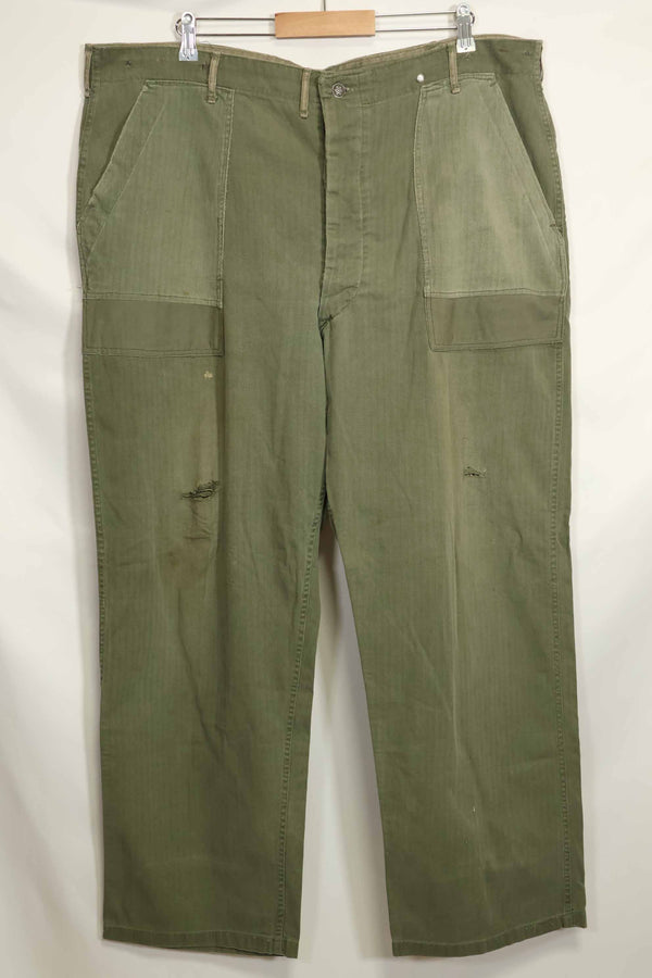 1940's U.S. Army HBT Utility Pants, large size, scratched, used.