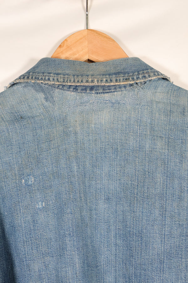 1930s U.S. Army denim pullover shirt, 3 buttons, used.