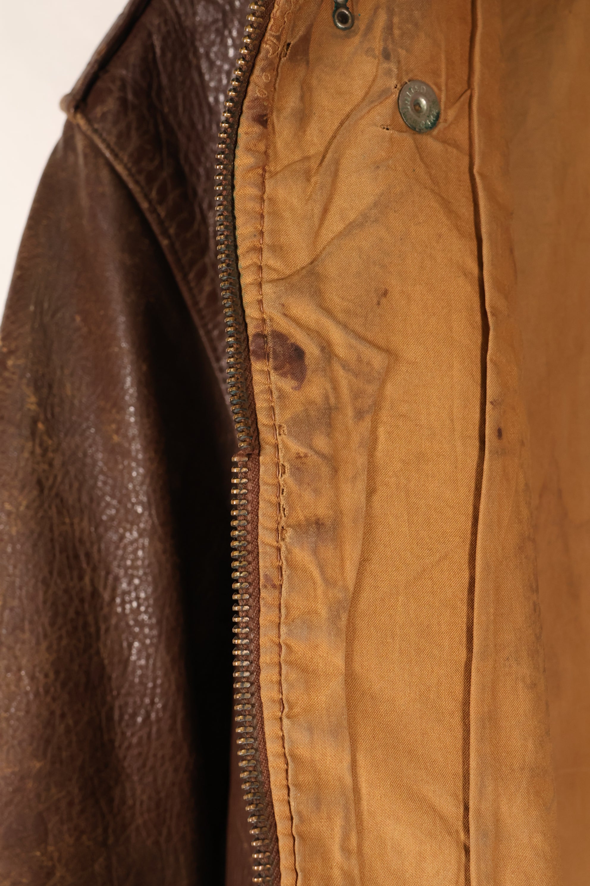 1940s size 42 WWII U.S. Army Air Corps USAAF A-2 flight jacket with name, used.