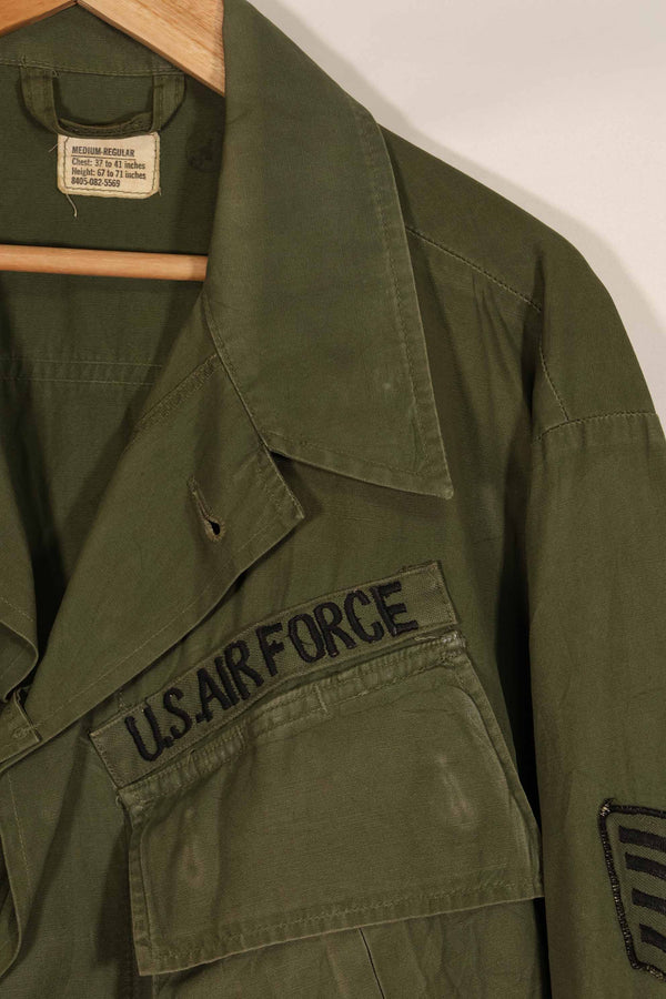 Real 1967 3rd Model Jungle Fatigue Jacket USAF, M-R with patches, used.