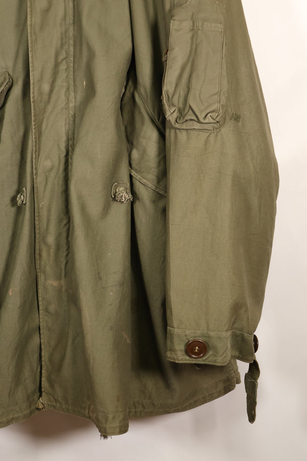 Late 1940's L size US Army M-48 Field Parka with repairs, used movie company costume.